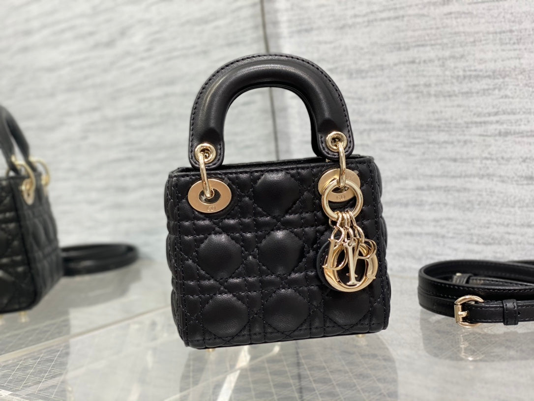 micro lady 12 black lambskin ghw