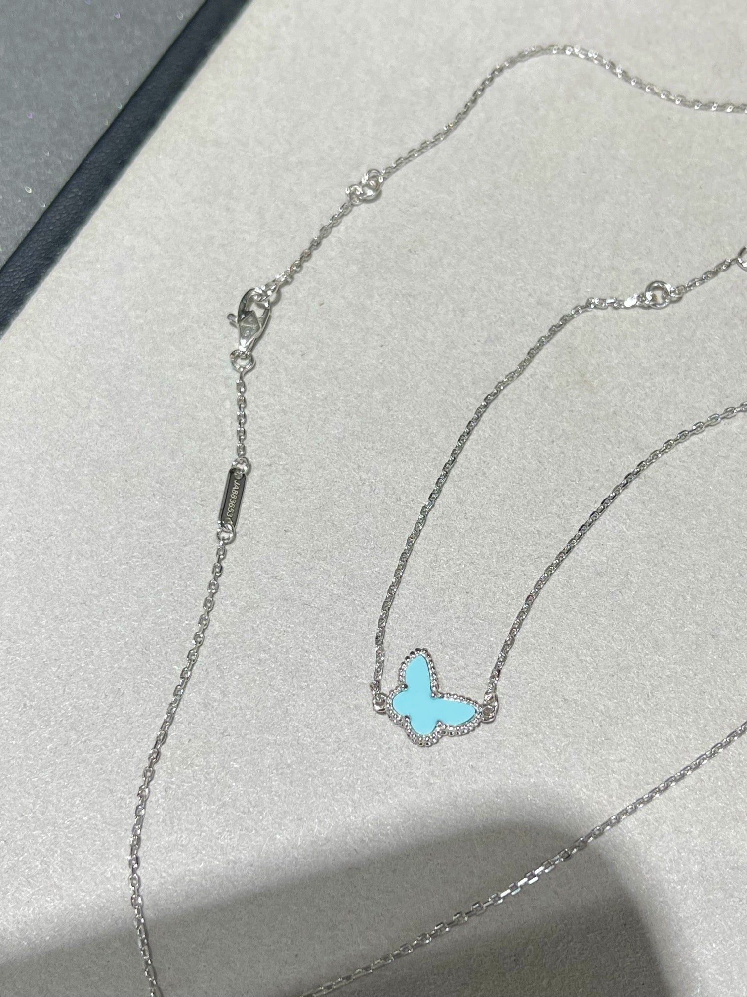 VCA Mini Butterfly Blue Ceramic Necklace Sliver