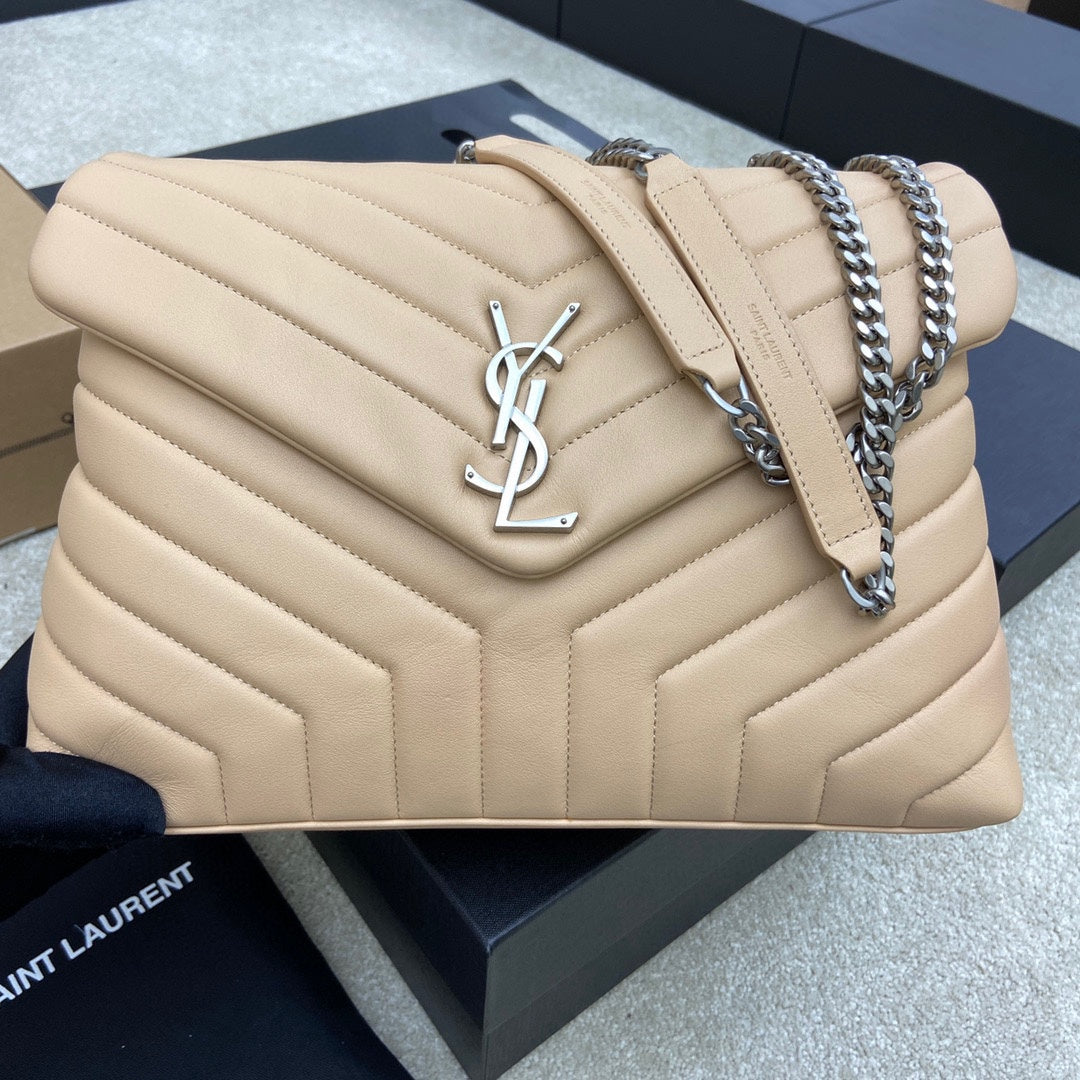 LOULOU MEDIUM 32 CREAM QUILTED LEATHER SILVER HARDWARE