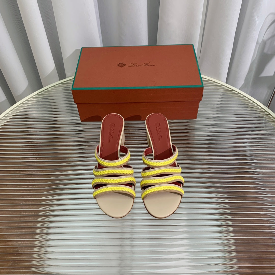 High Hee 60 Sprightly Charms Mule Sandal Beige Yellow Brown Calfskin