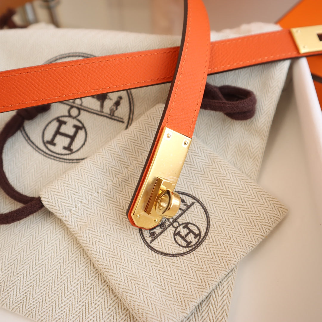 hm kelly belt 18mm orange epsom leather