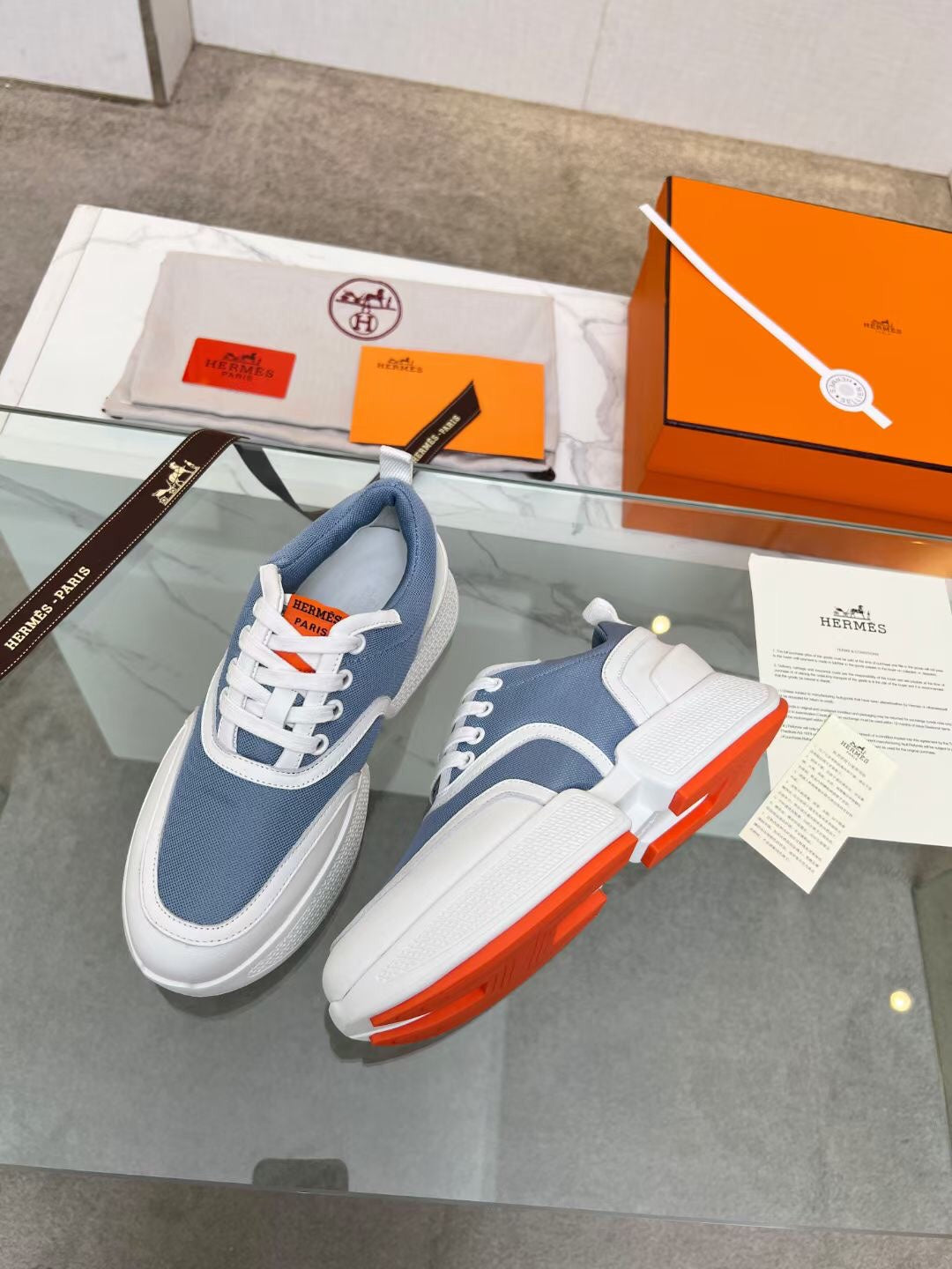 HM Giga 50 Sneaker Light Blue Canvas White Goatskin Orange