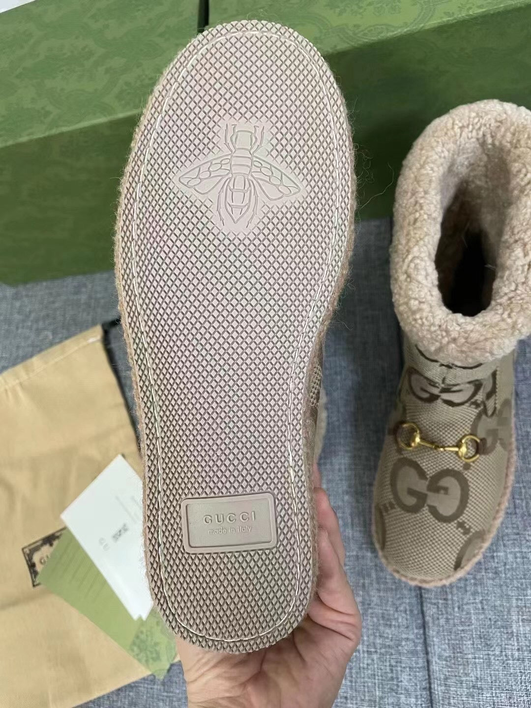 Gucci 2025 Monogram Boot Ebony Beige Canvas Wool 564788