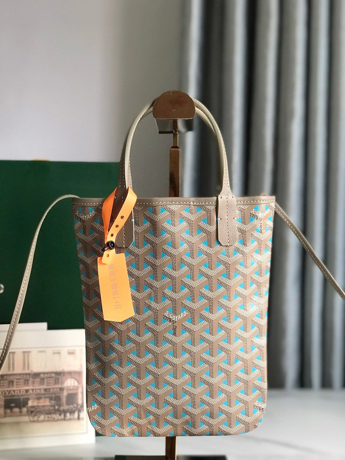 POITIERS CLAIRE-VOIE BAG 24 IN GREY MIX BLUE GOYARDINE CANVAS AND CALFSKIN