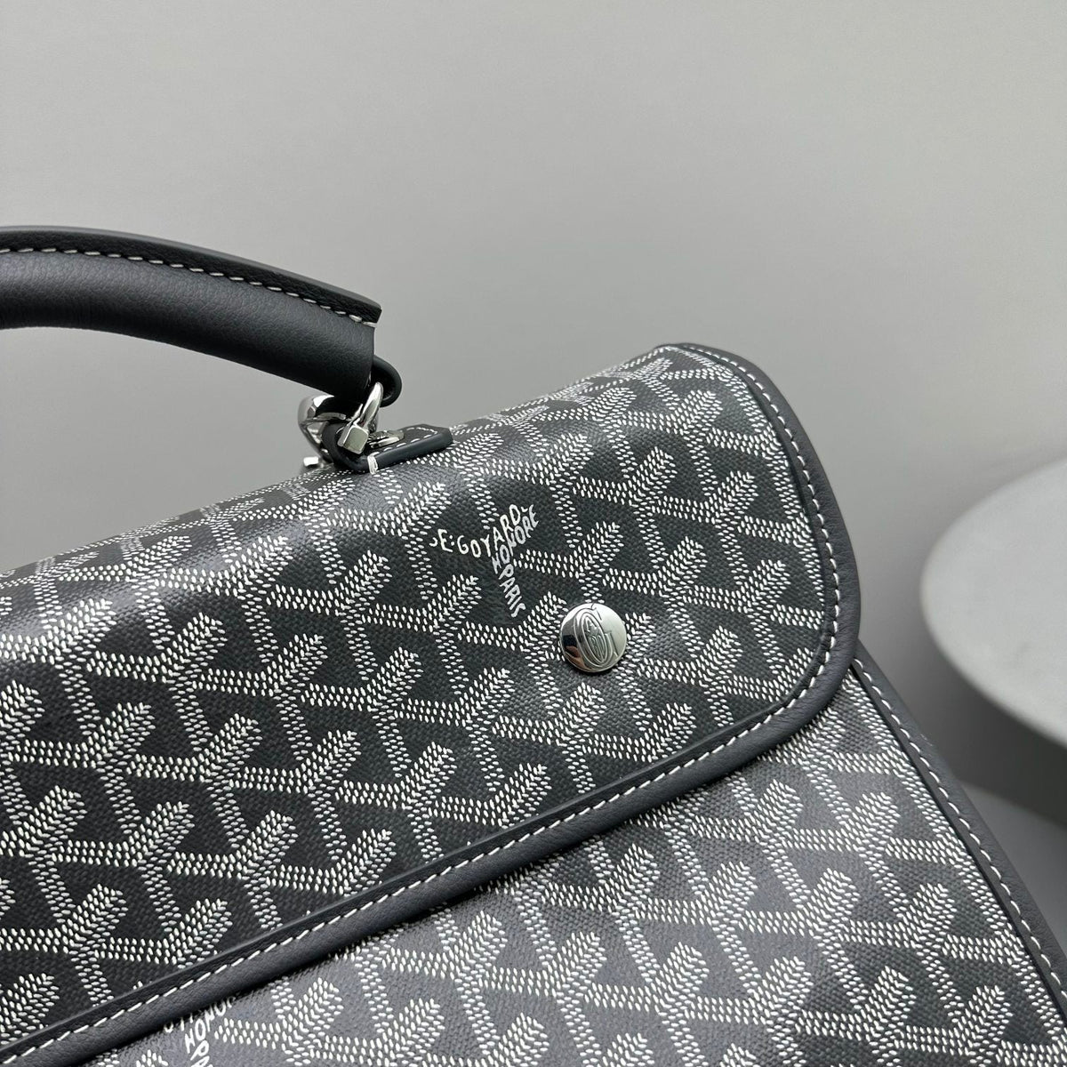 LEGER BACKPACK 37 IN GRAY GOYARDINE CANVAS WITH CALFSKIN TRIM