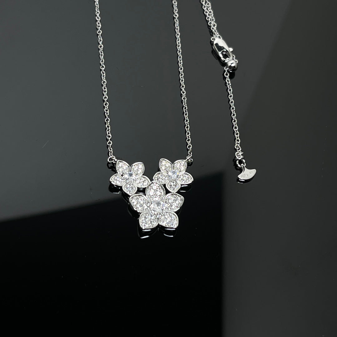 Graff New Full Diamond Three-Petal Sliver Necklace