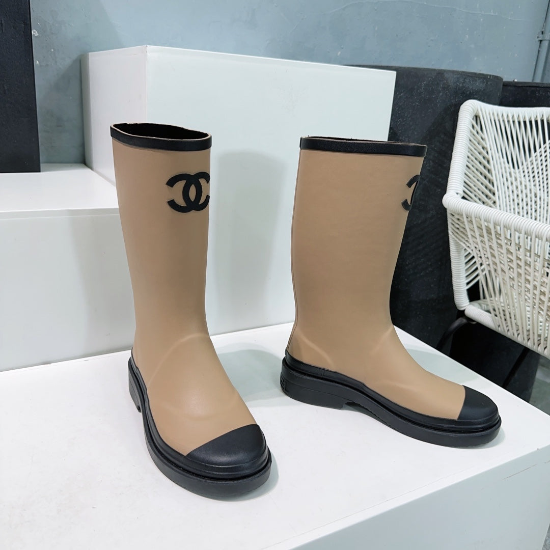 CC Rain Boot Beige Black Rubber