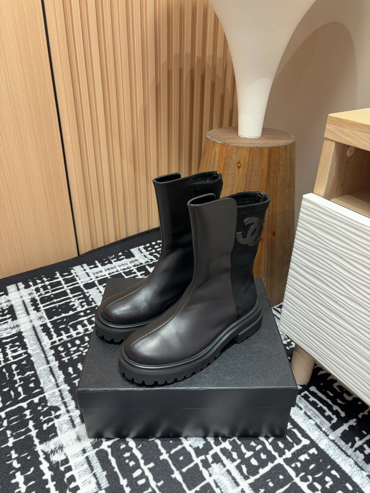 CC Short Boots 45mm Plain Black Calfskin And Suede