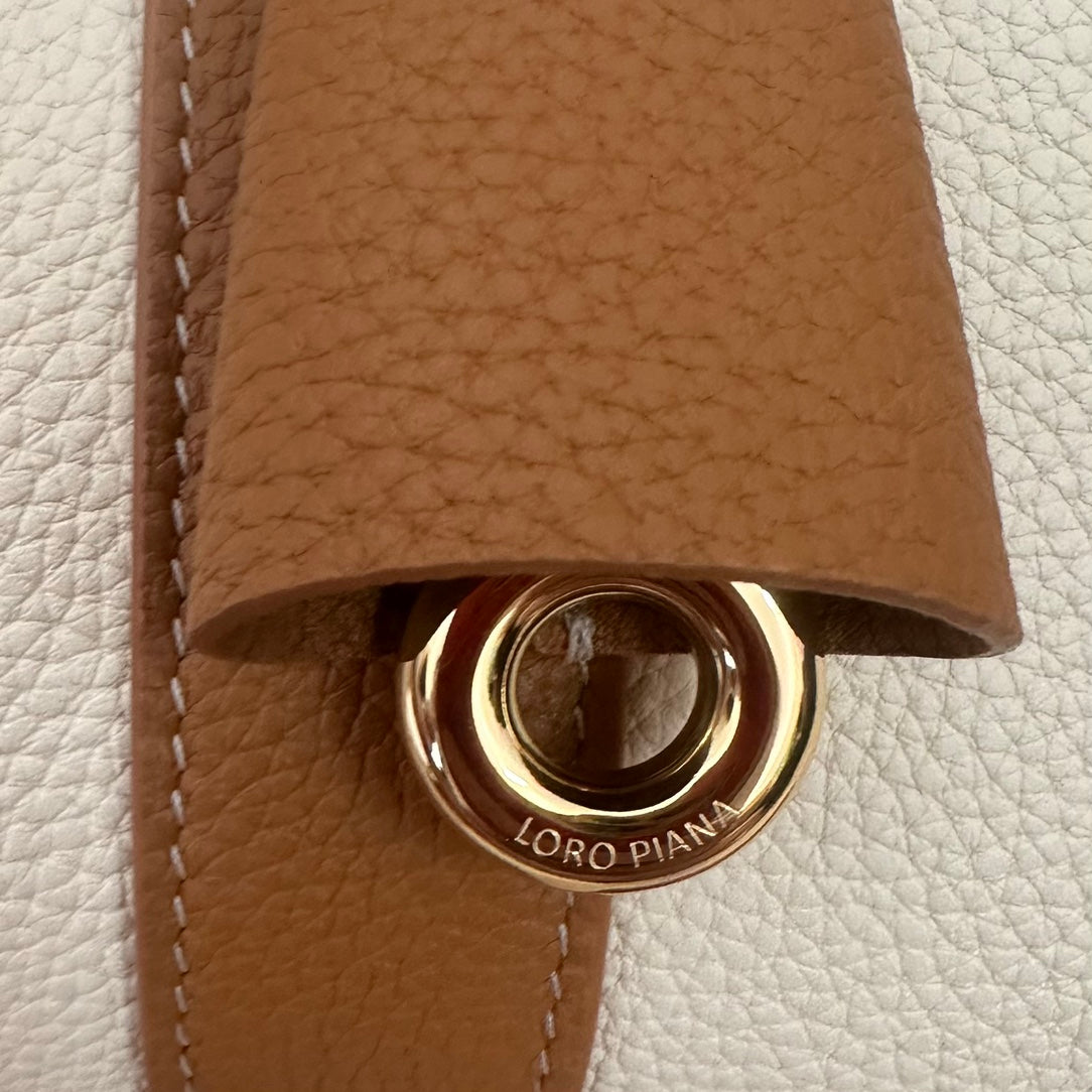 LOOM BAG 25 IN WHITE MIX BRONZE BROWN CALFSKIN WITH GOLD HARDWARE