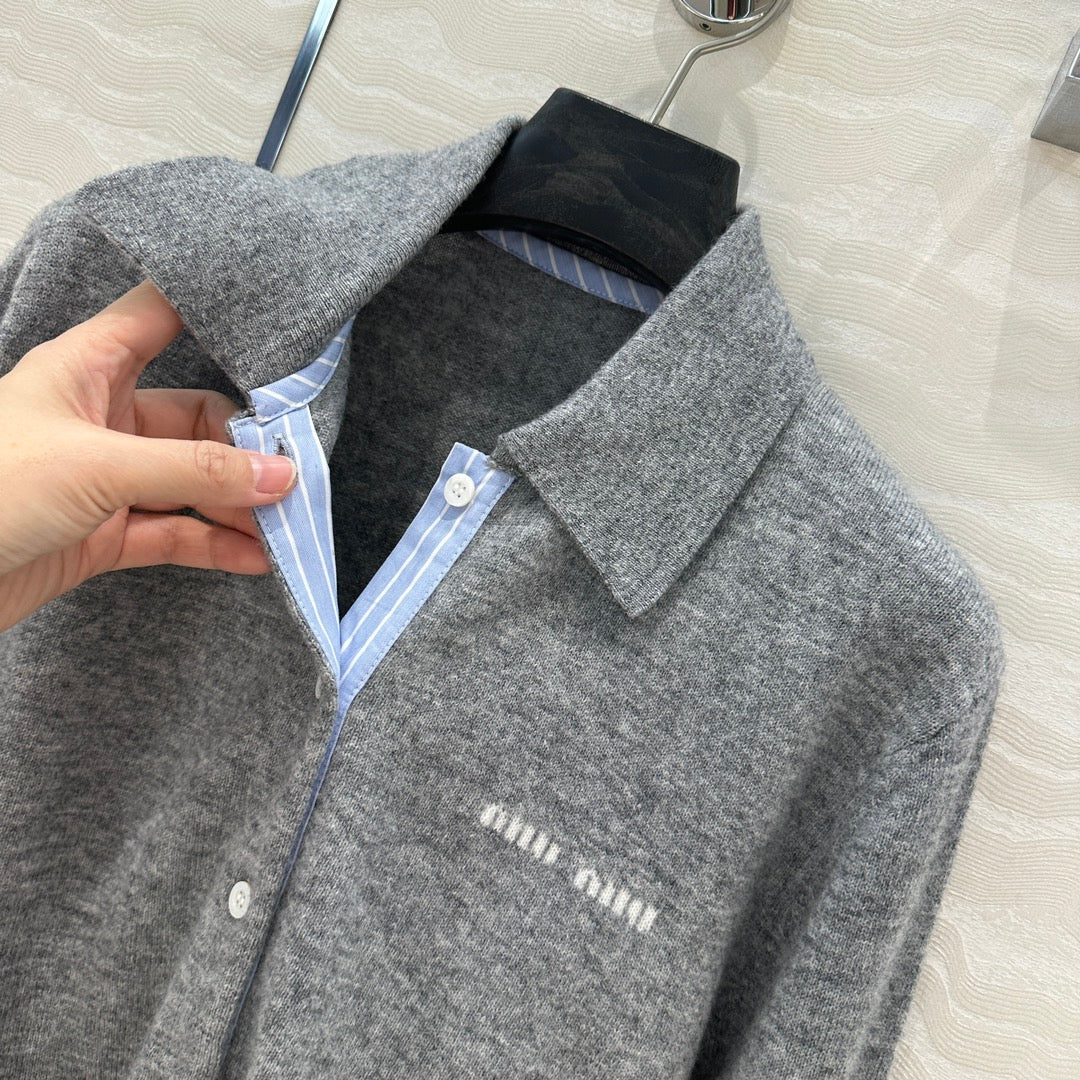 Miu Miu Polo Collar Cardigan Gray Cashmere