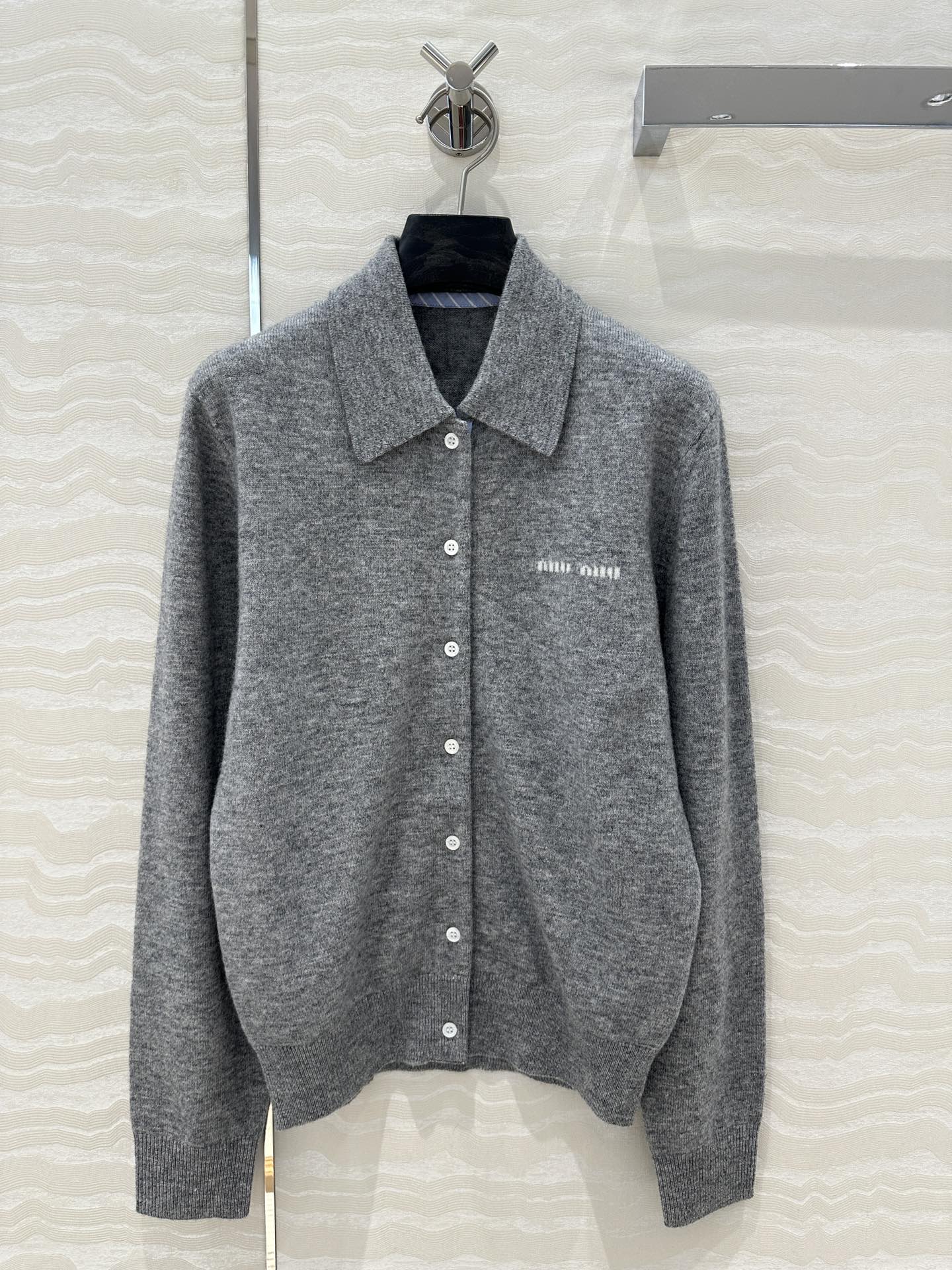 Miu Miu Polo Collar Cardigan Gray Cashmere
