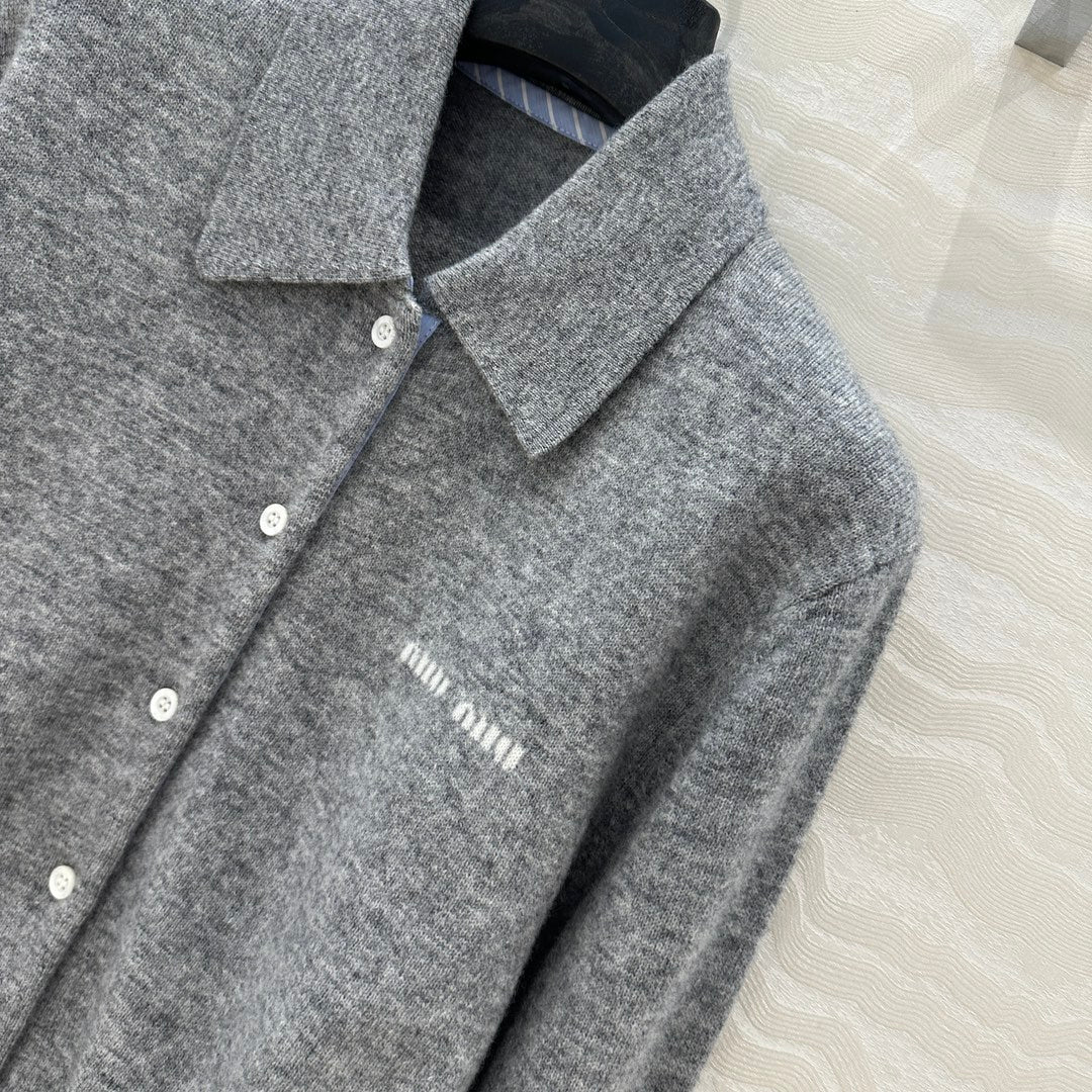 Miu Miu Polo Collar Cardigan Gray Cashmere