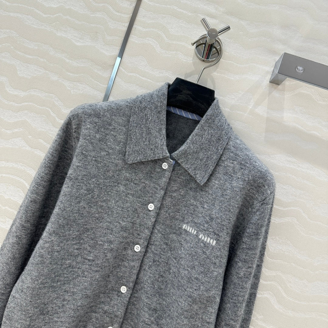 Miu Miu Polo Collar Cardigan Gray Cashmere