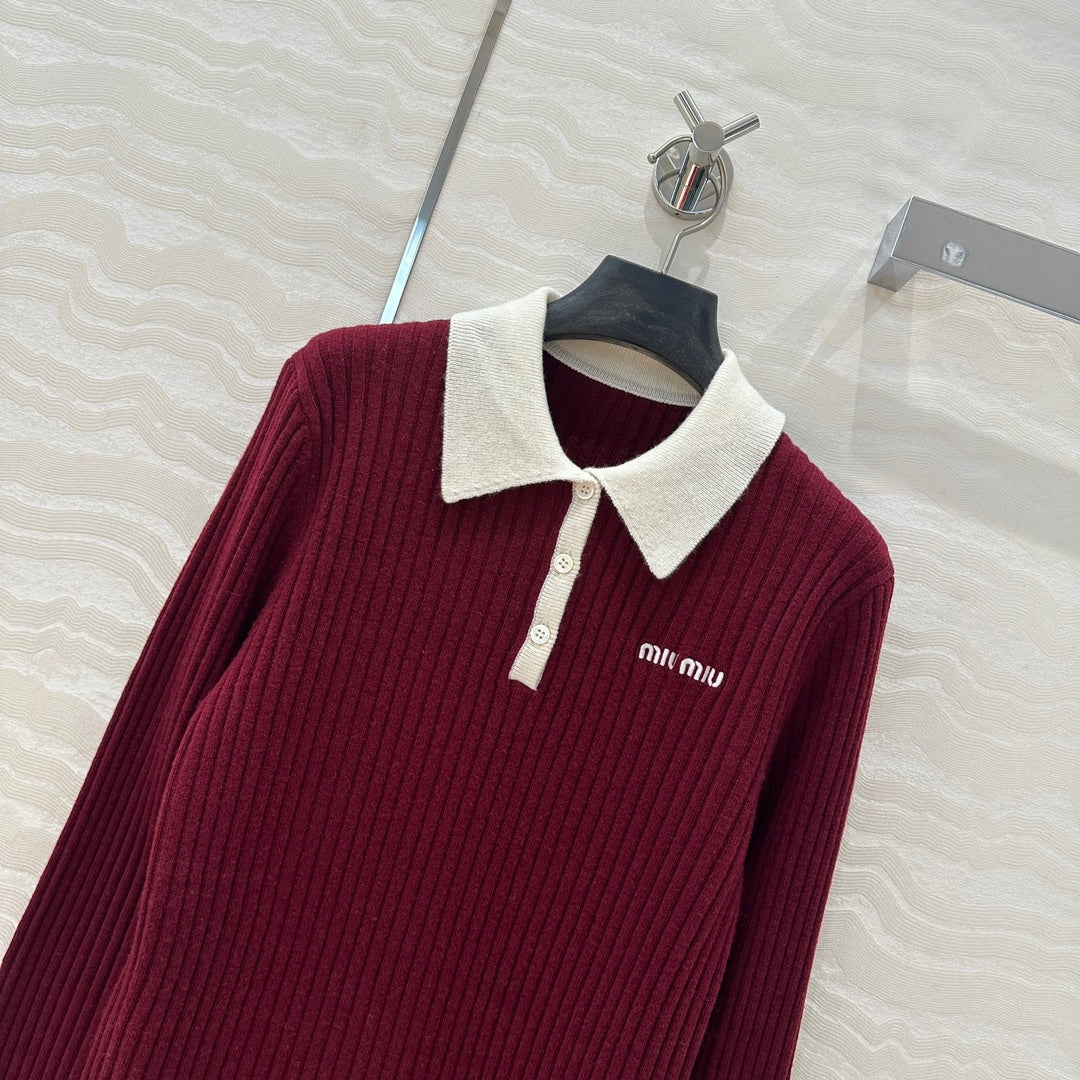 Miu Miu Polo Collar Sweater Red Cashmere