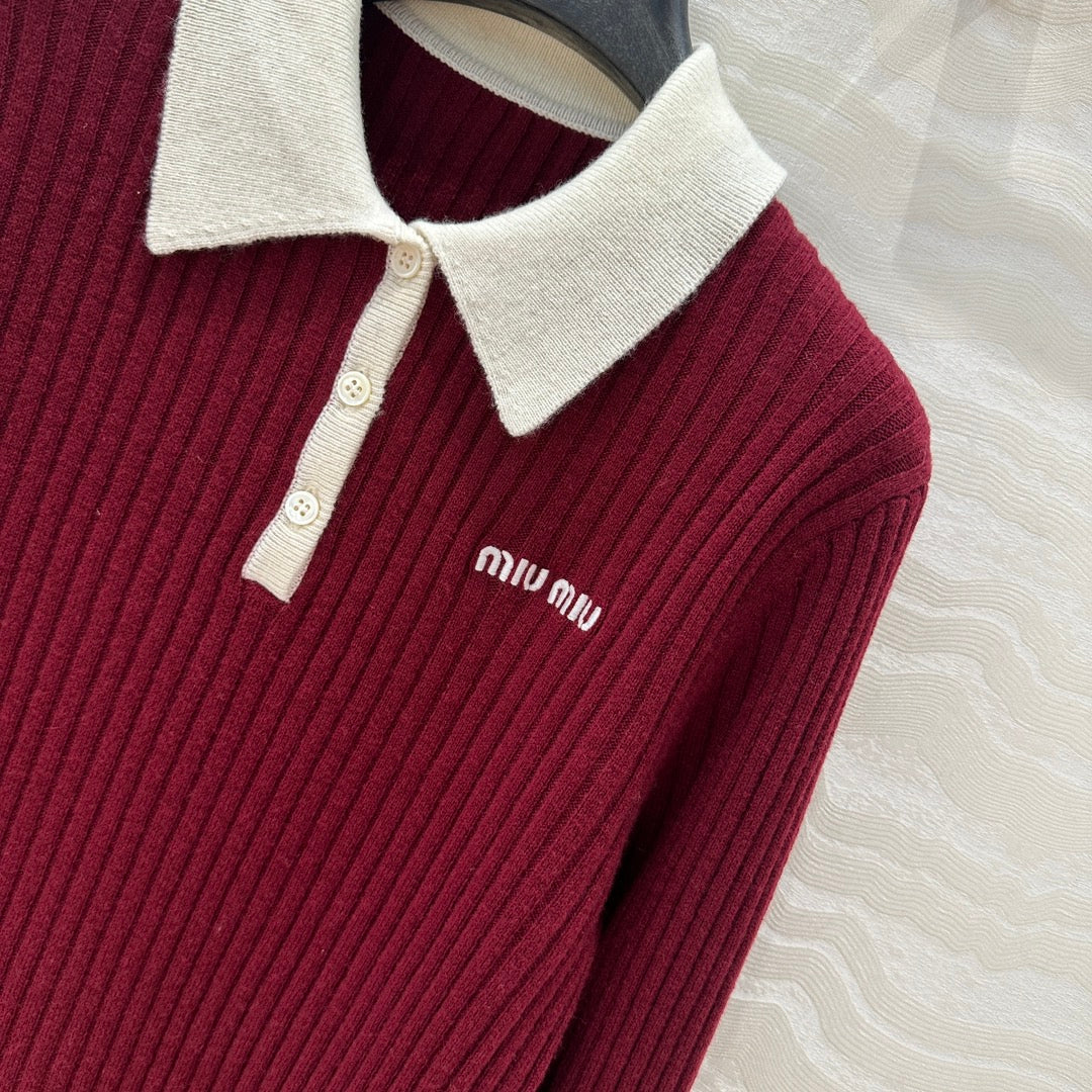 Miu Miu Polo Collar Sweater Red Cashmere