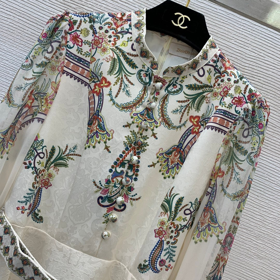 Zimmerman Midi Dress Beige Embroidered with Floral Patterns Cotton 226185