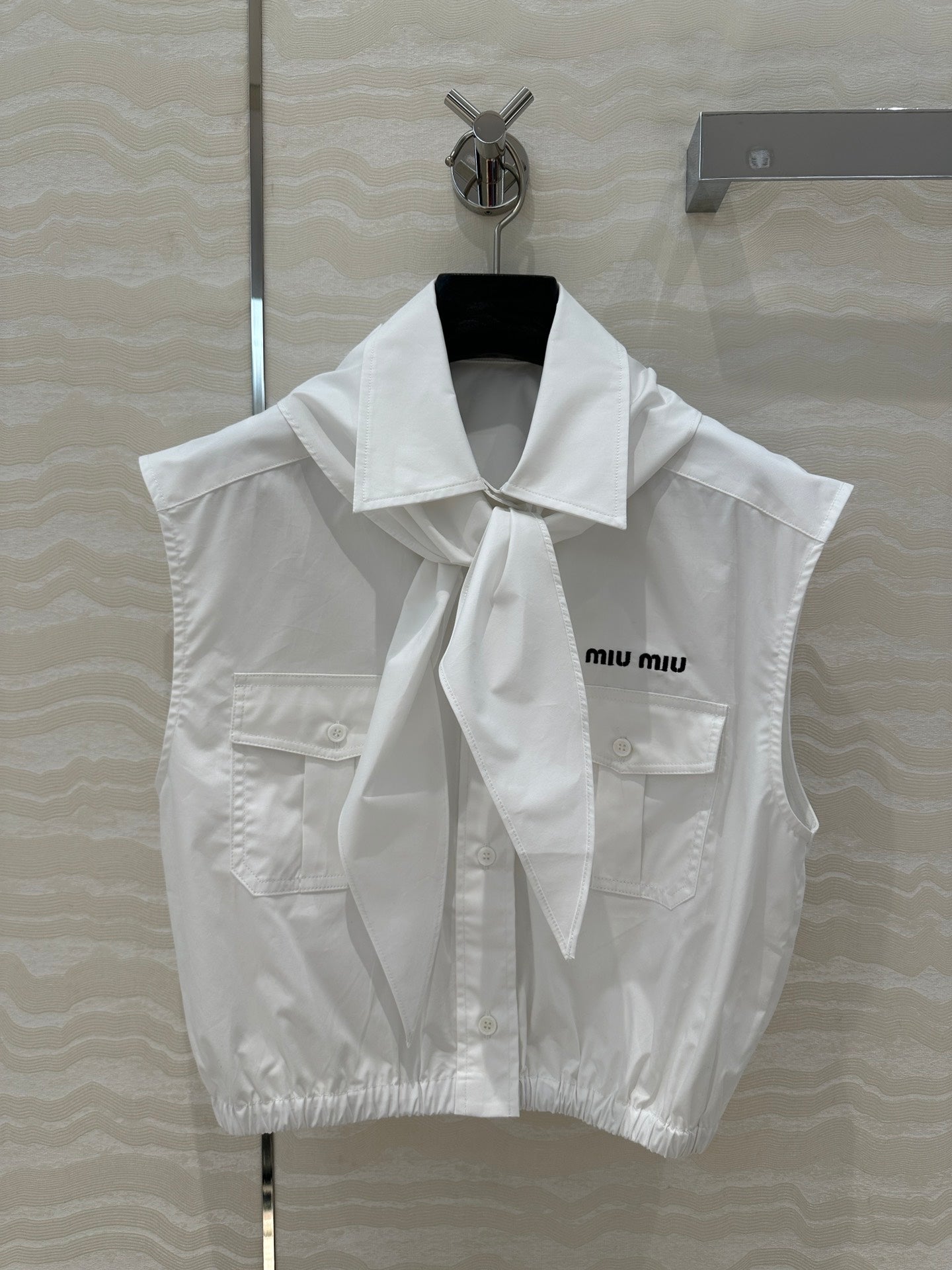 Miu Miu 25 Bow Tie Vest Shirt White Cotton