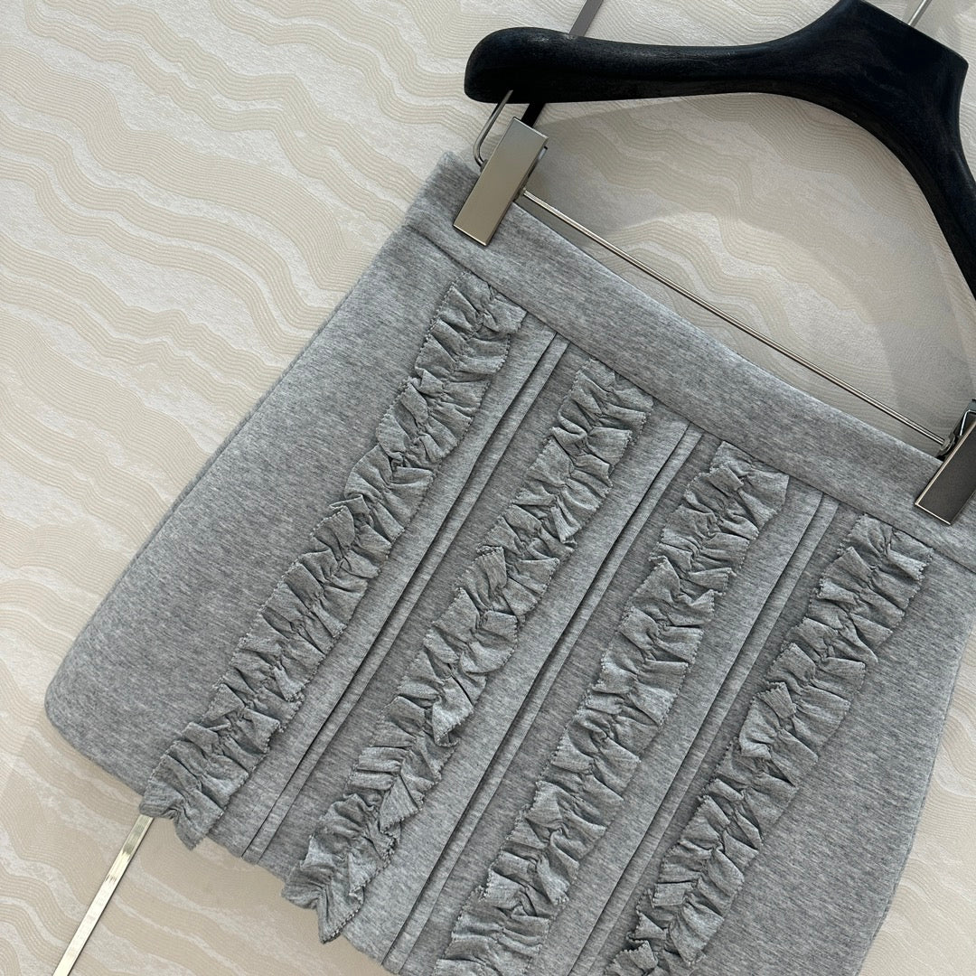 Miu Miu Lace Short Skirt Gray Cotton