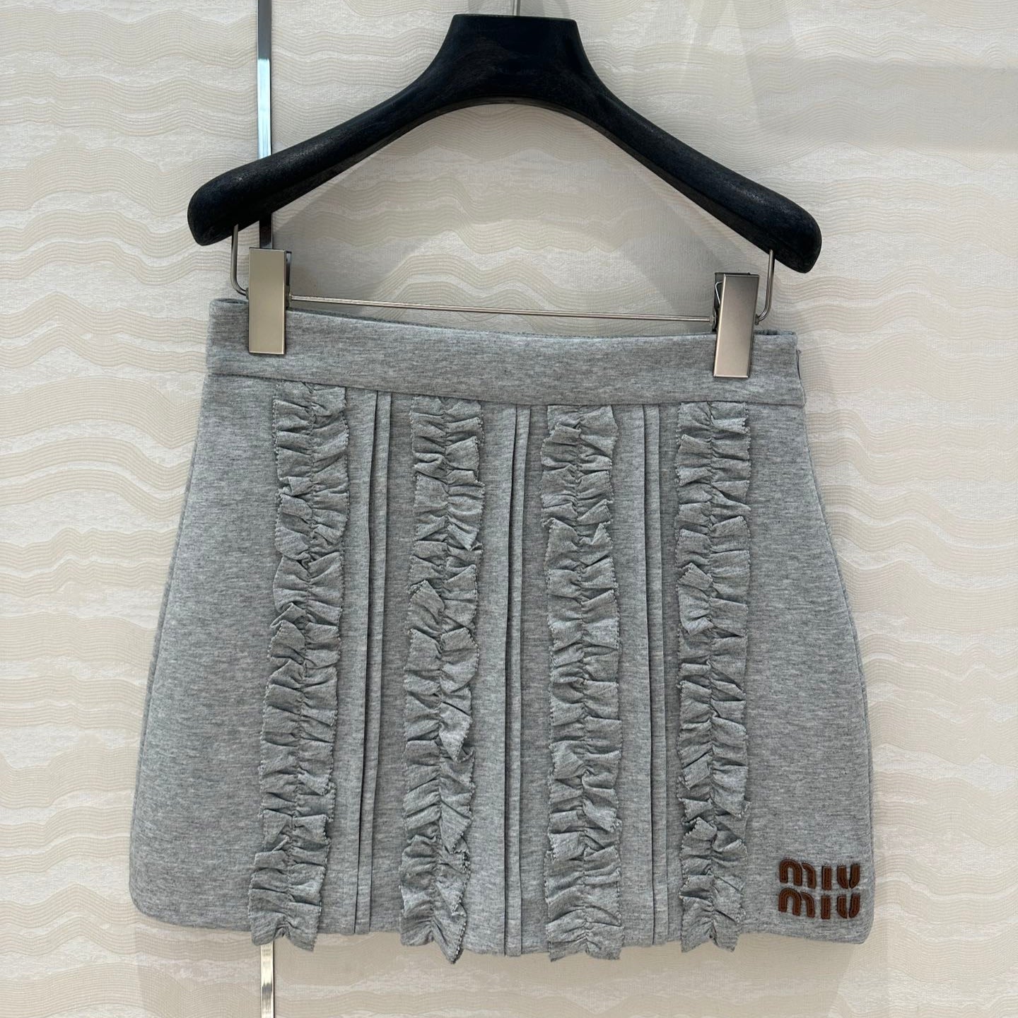 Miu Miu Lace Short Skirt Gray Cotton