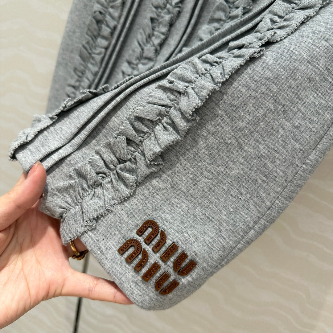 Miu Miu Lace Short Skirt Gray Cotton