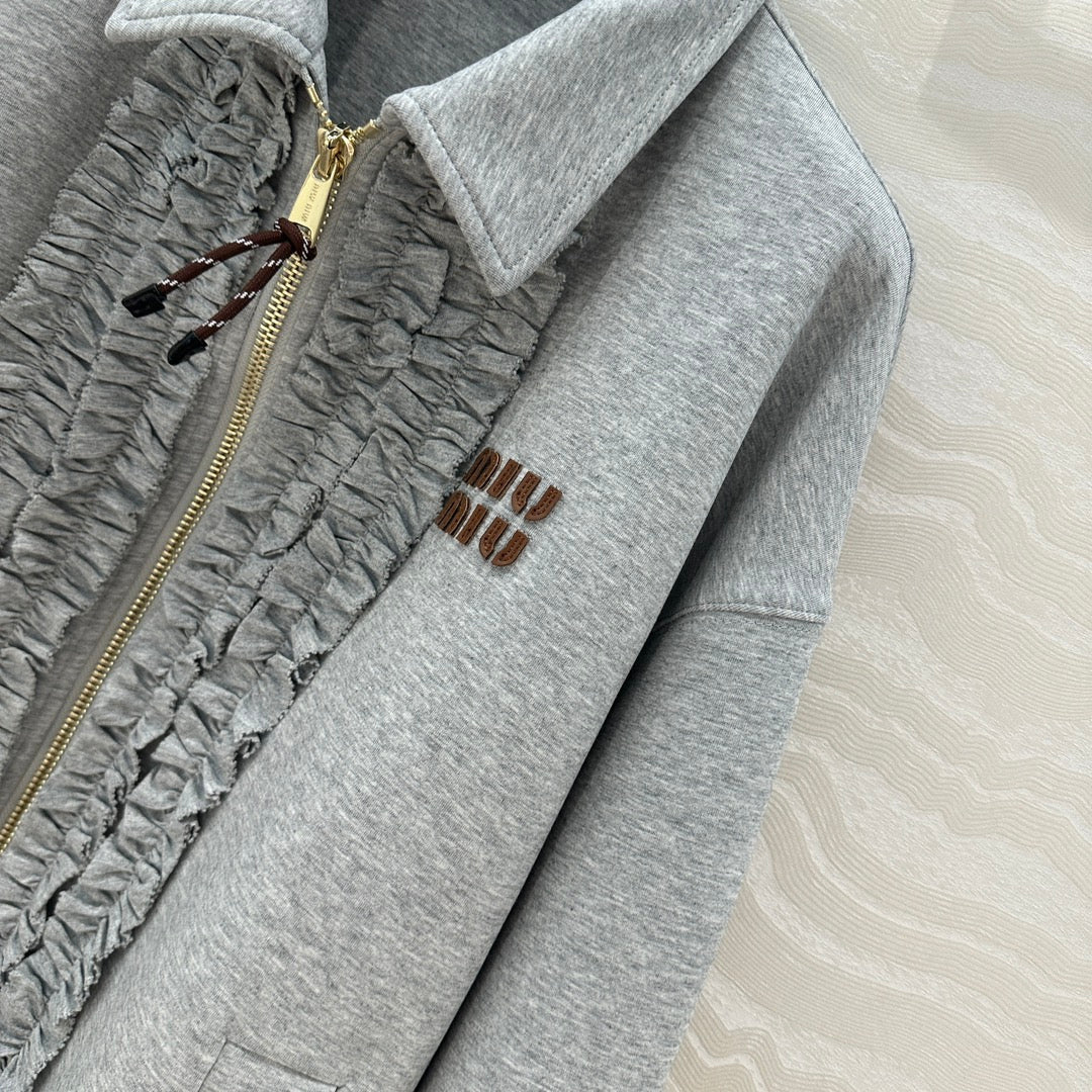 Miu Miu Lace Sweater Coat Gray Cotton