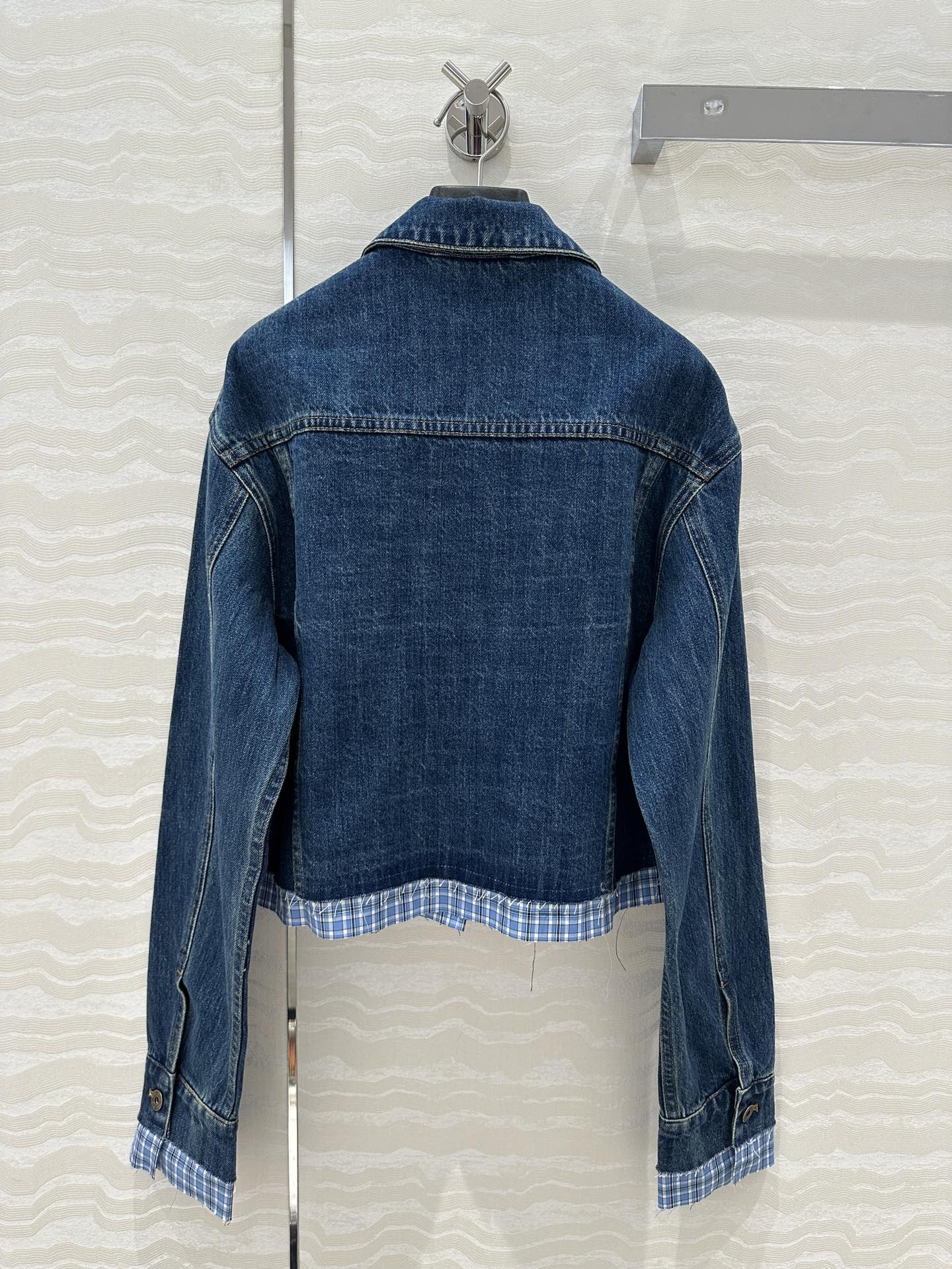 Miu Miu Plaid Denim Jacket Blue Cotton