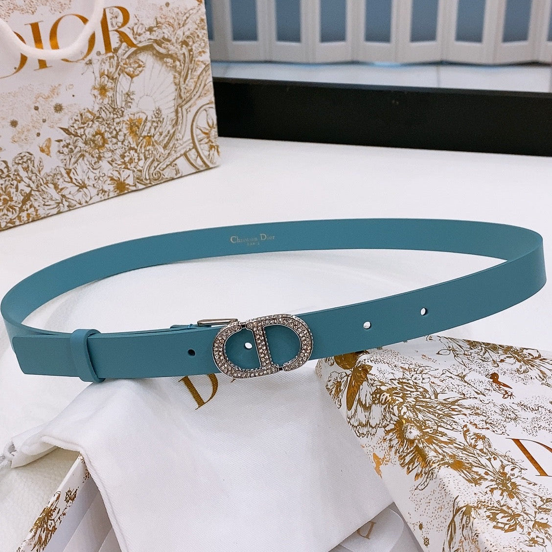 Dior Crystal Buckle Belt 30mm Smooth Calfskin 186307