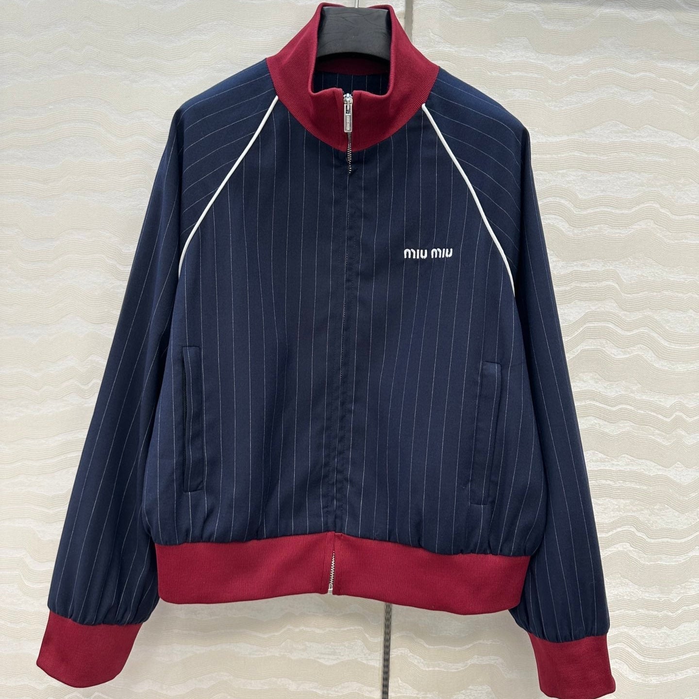 Miu Miu 25 Navy Blue Striped Jacket Polyester