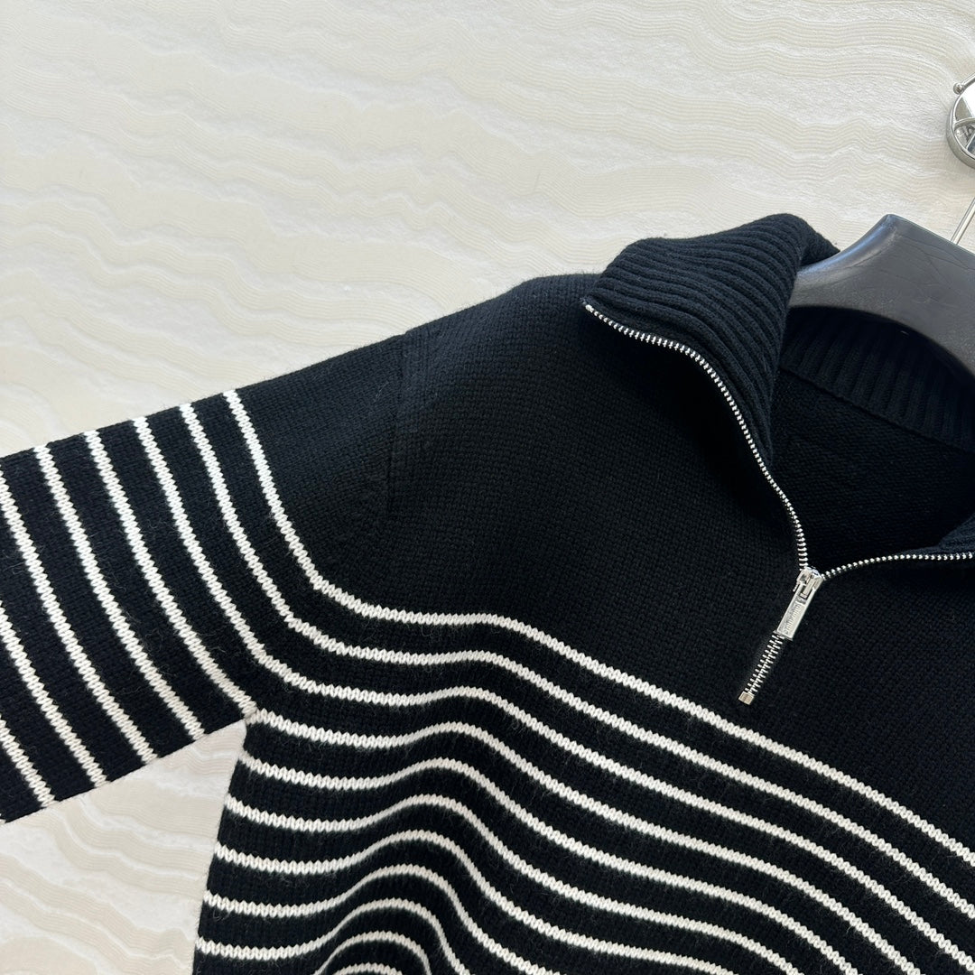 Miu Miu 25 Striped Sweater Navy Blue Cashmere