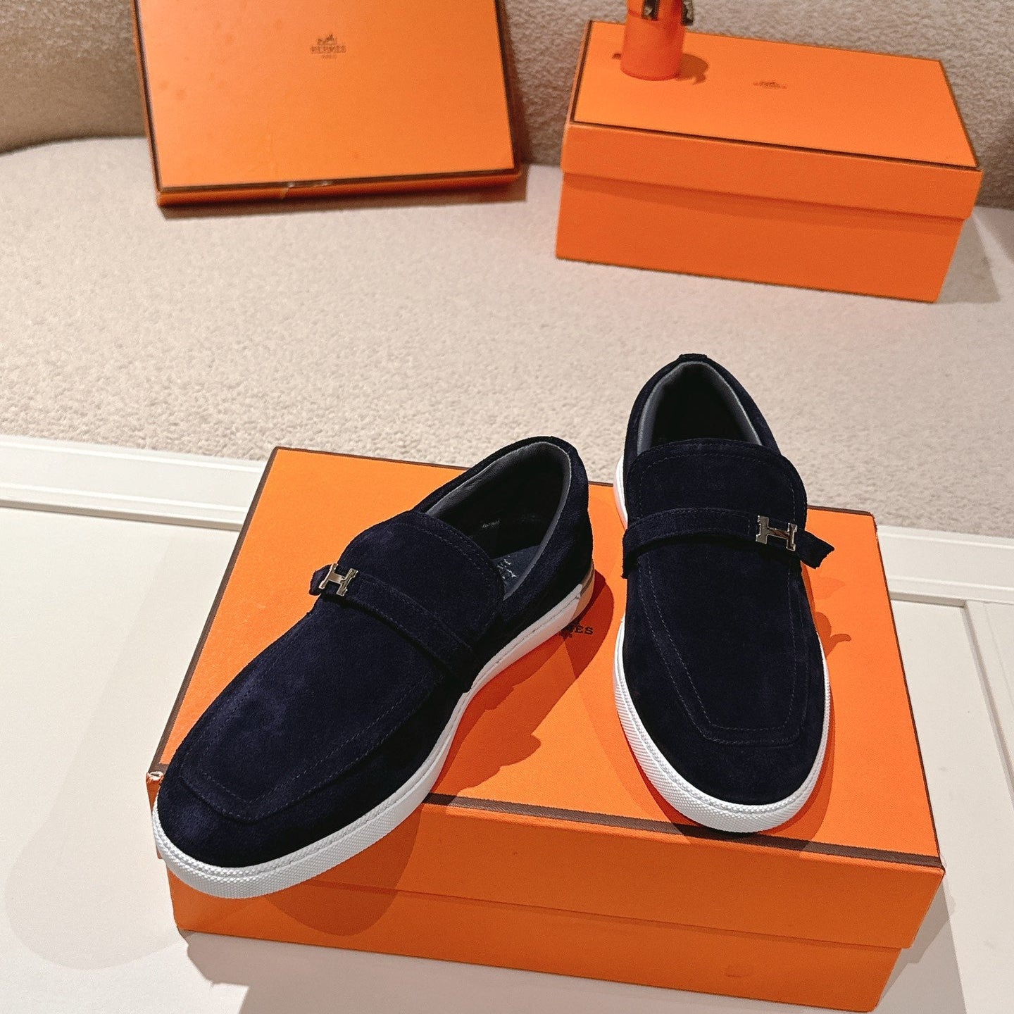 HM 25ss Loafers Navy Blue Suede 577162