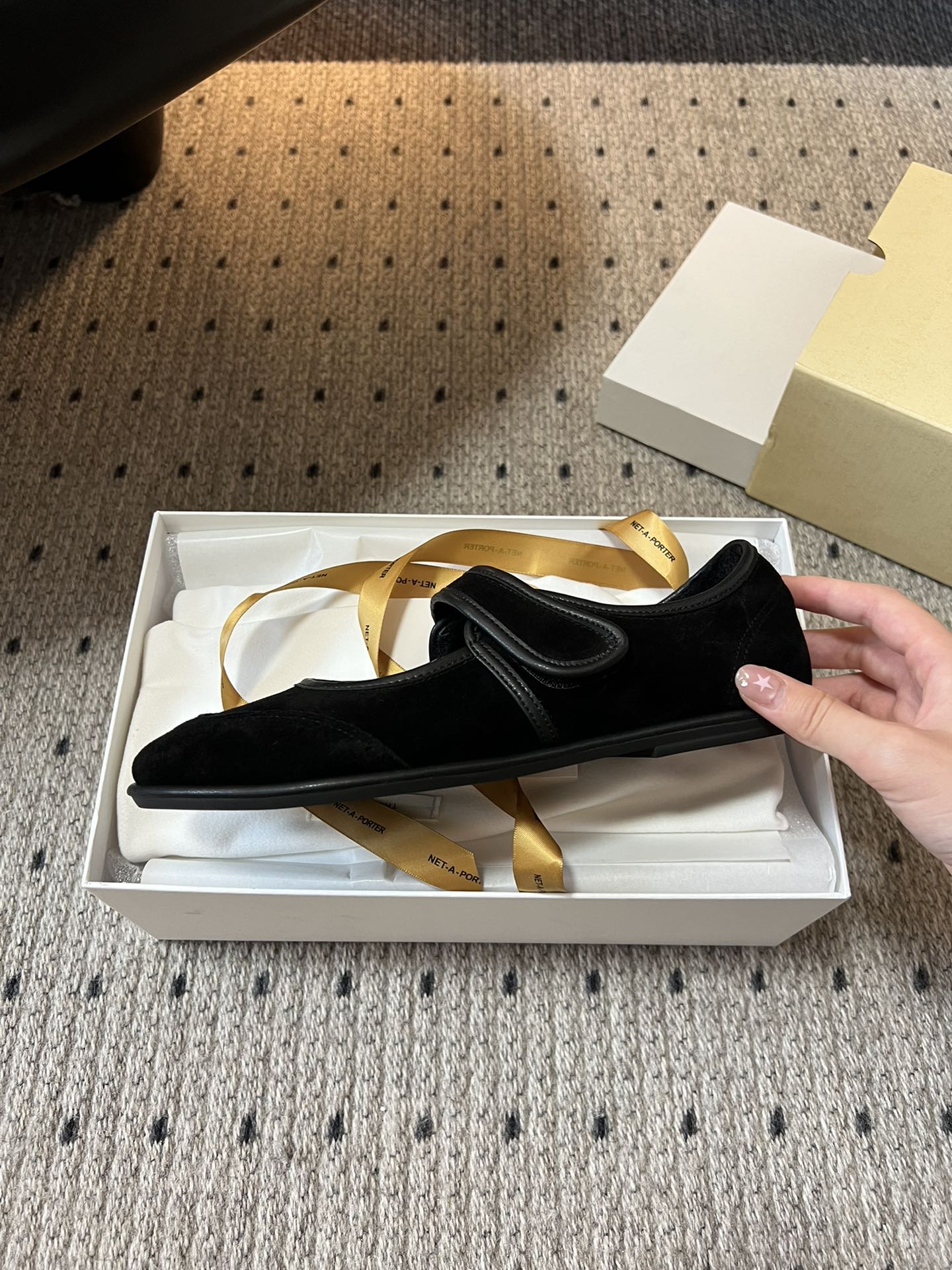 The Row 2025 Ballet Flat Black Suede Wool 561592