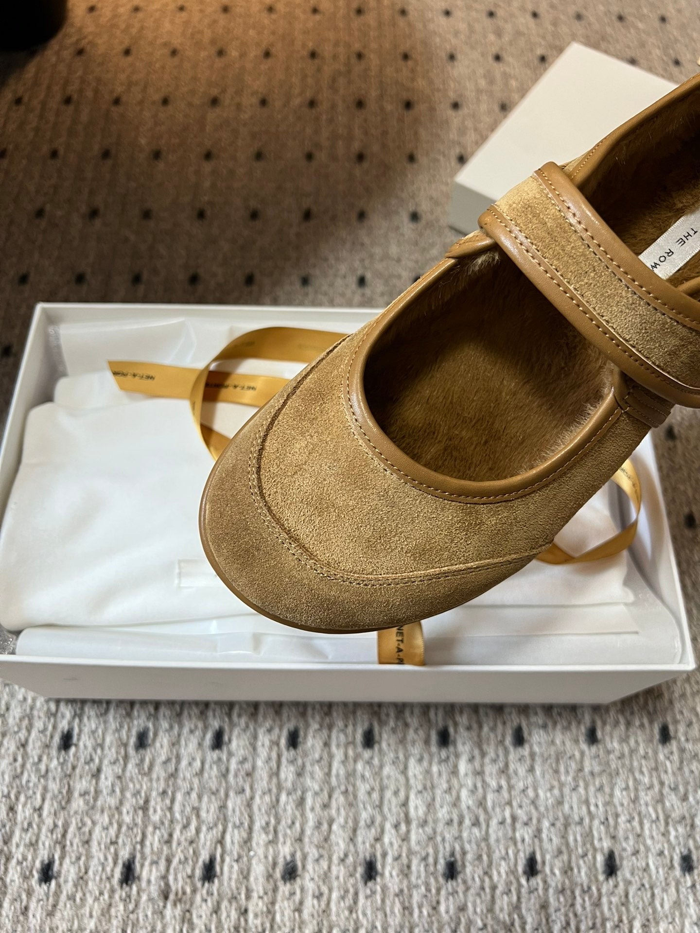 The Row 2025 Ballet Flat Tan Suede Wool 561593