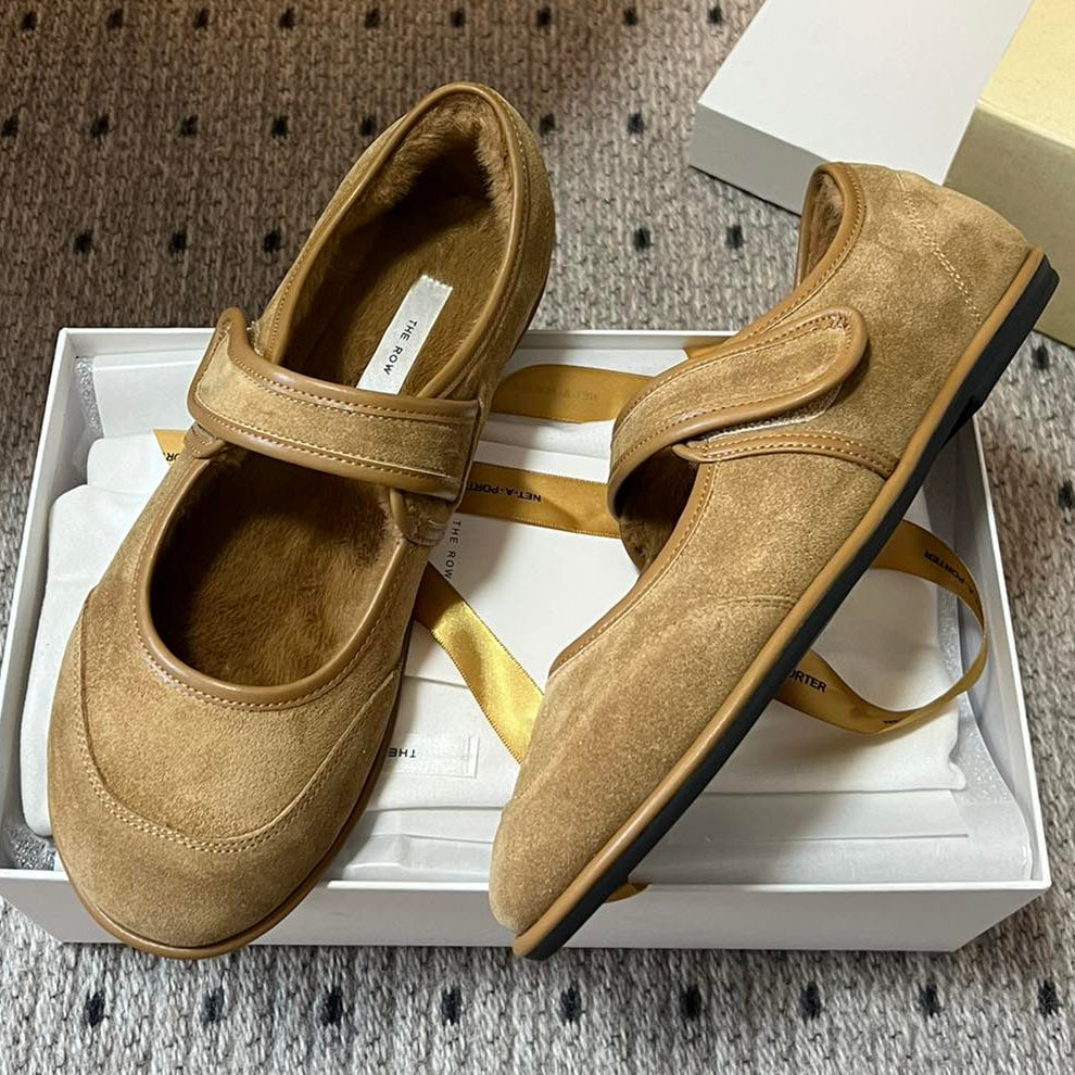 The Row 2025 Ballet Flat Tan Suede Wool 561593