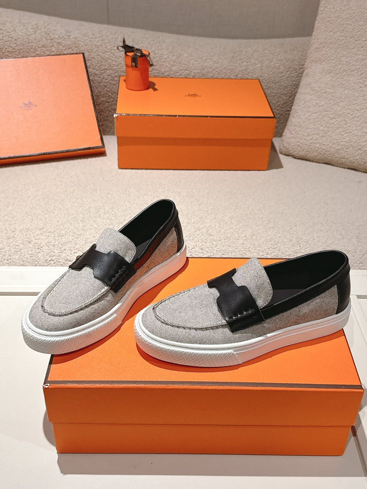 HM 25ss Platform Loafers Gray Black Denim Cowhide 577165