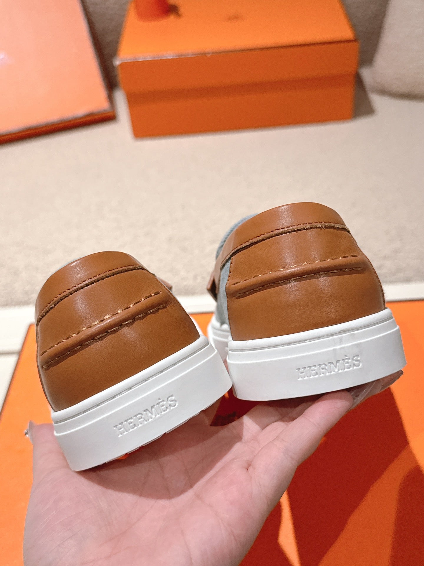 HM 25ss Platform Loafers Light Blue Brown Denim Sheepskin 577170