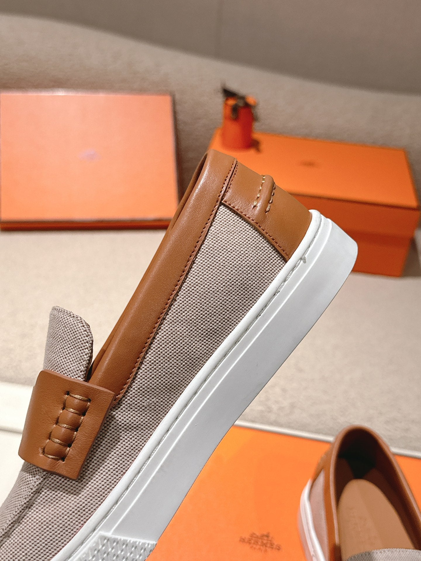 HM 25ss Platform Loafers Gray Brown Denim Cowhide 577166