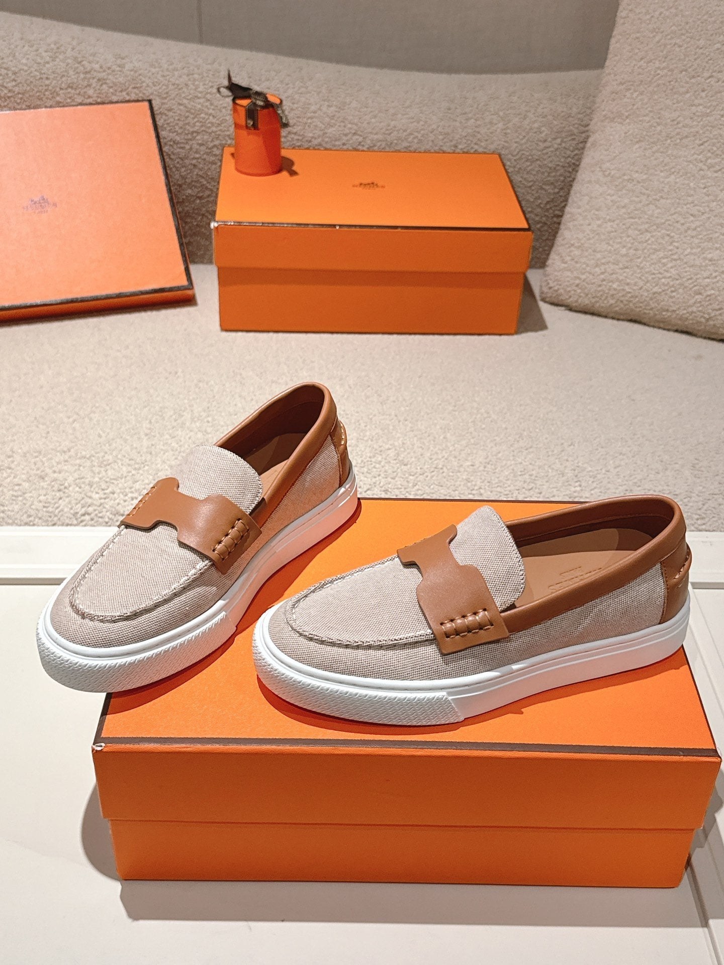 HM 25ss Platform Loafers Gray Brown Denim Cowhide 577166