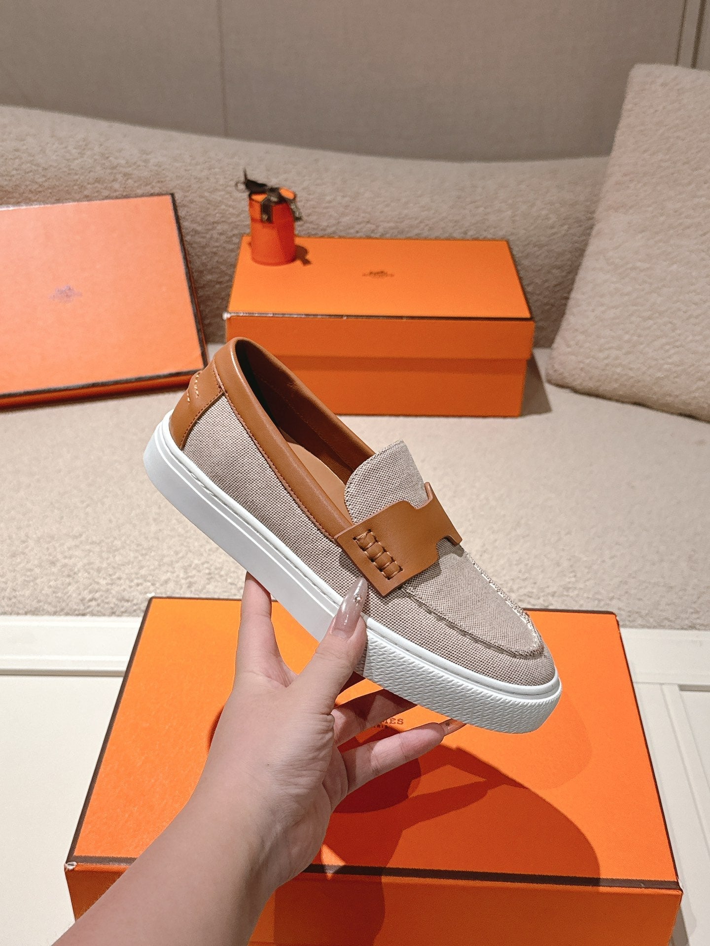 HM 25ss Platform Loafers Gray Brown Denim Cowhide 577166