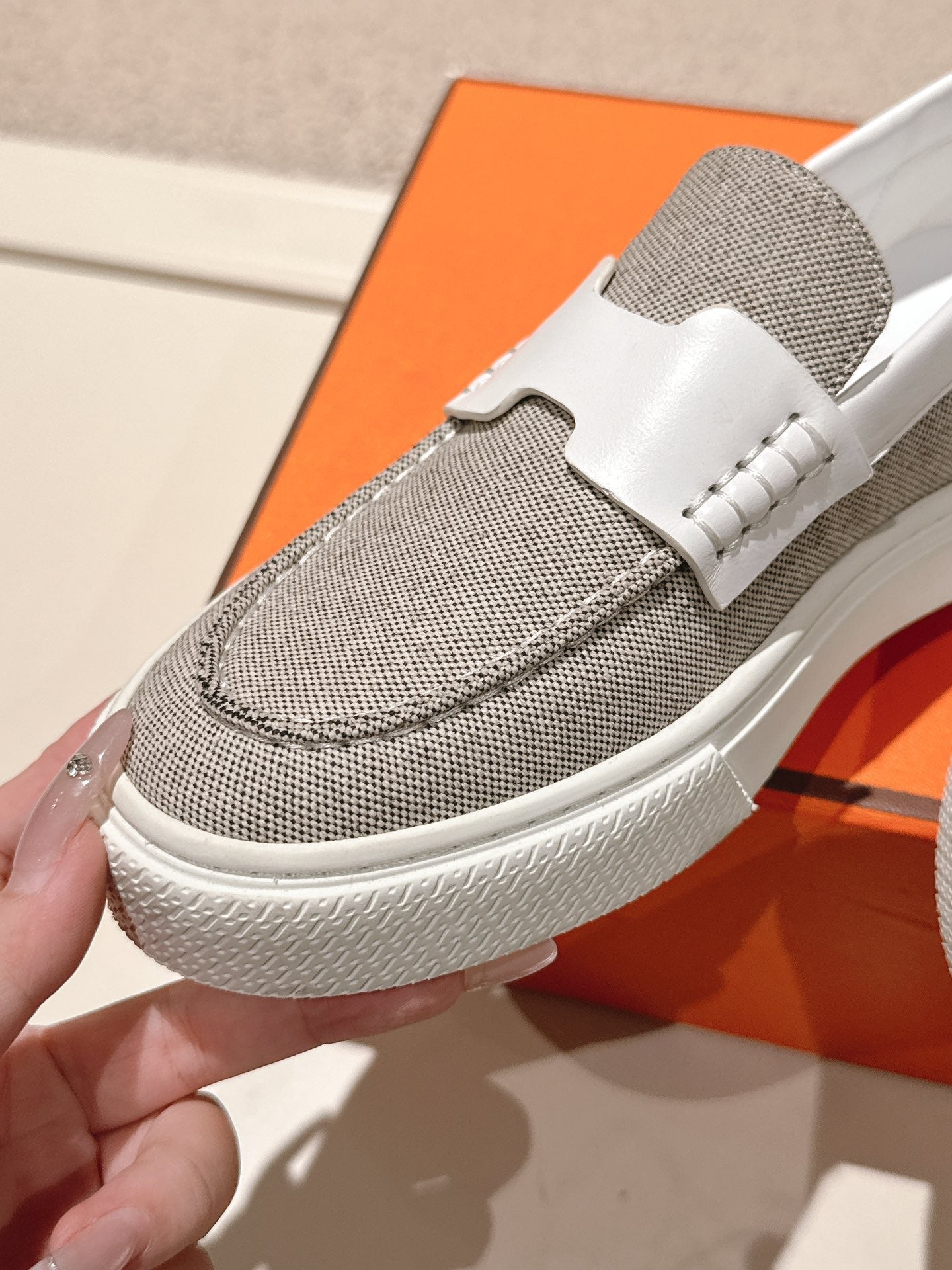 HM 25ss Platform Loafers Gray White Denim Cowhide 577167