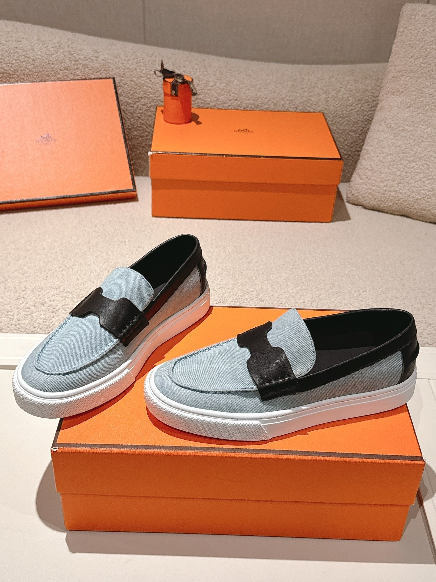 HM 25ss Platform Loafers Light Blue Black Denim Sheepskin 577168