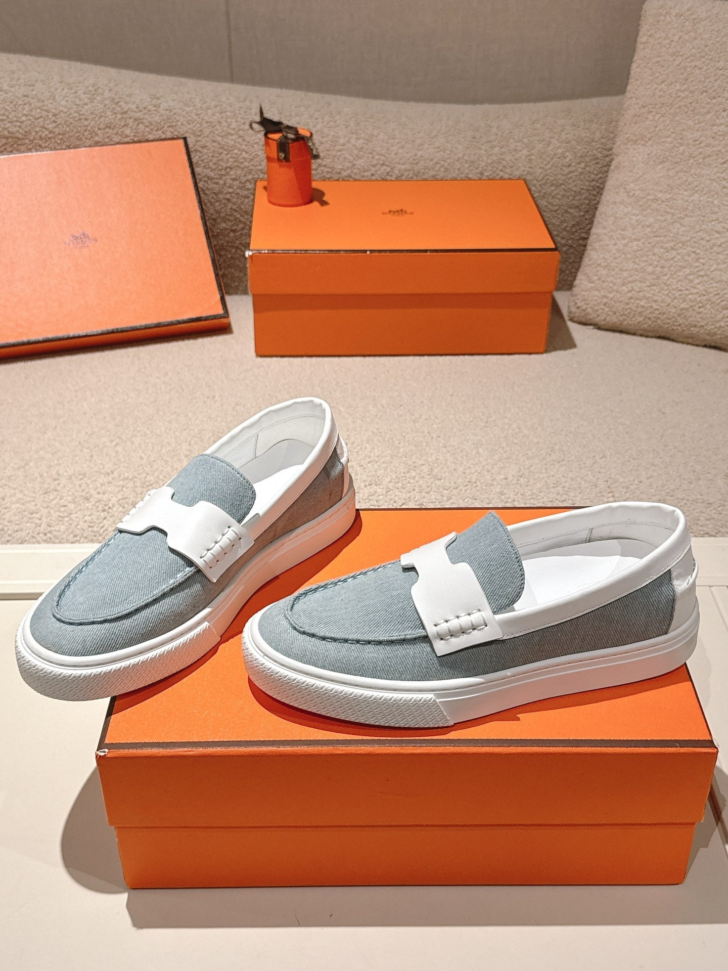 HM 25ss Platform Loafers Light Blue White Denim Sheepskin 577169