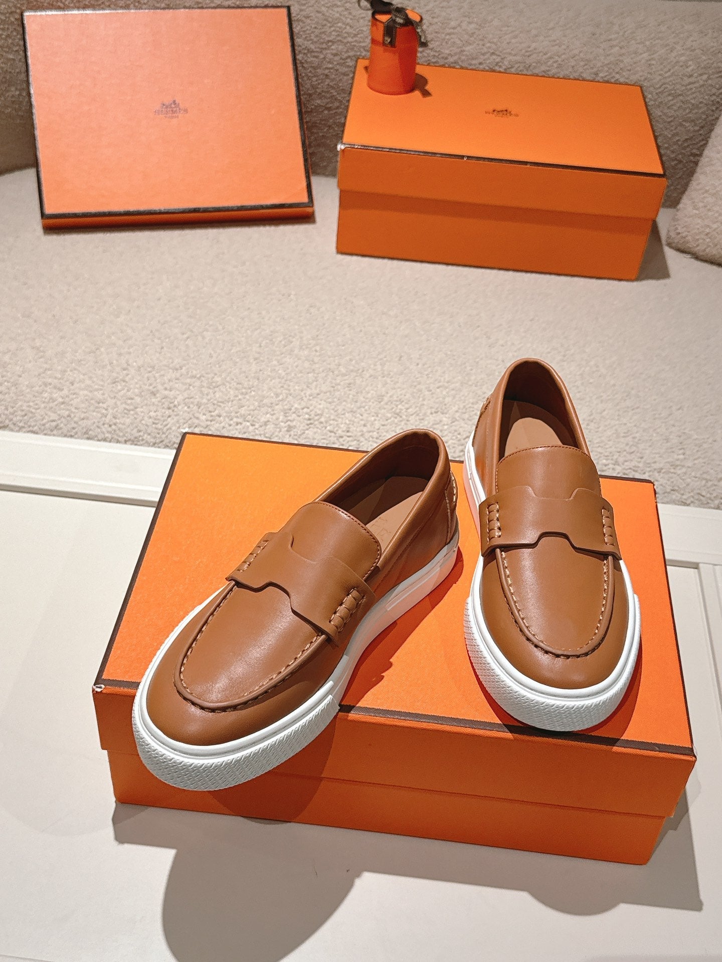 HM 25ss Platform Loafers Camel Brown Sheepskin 577173