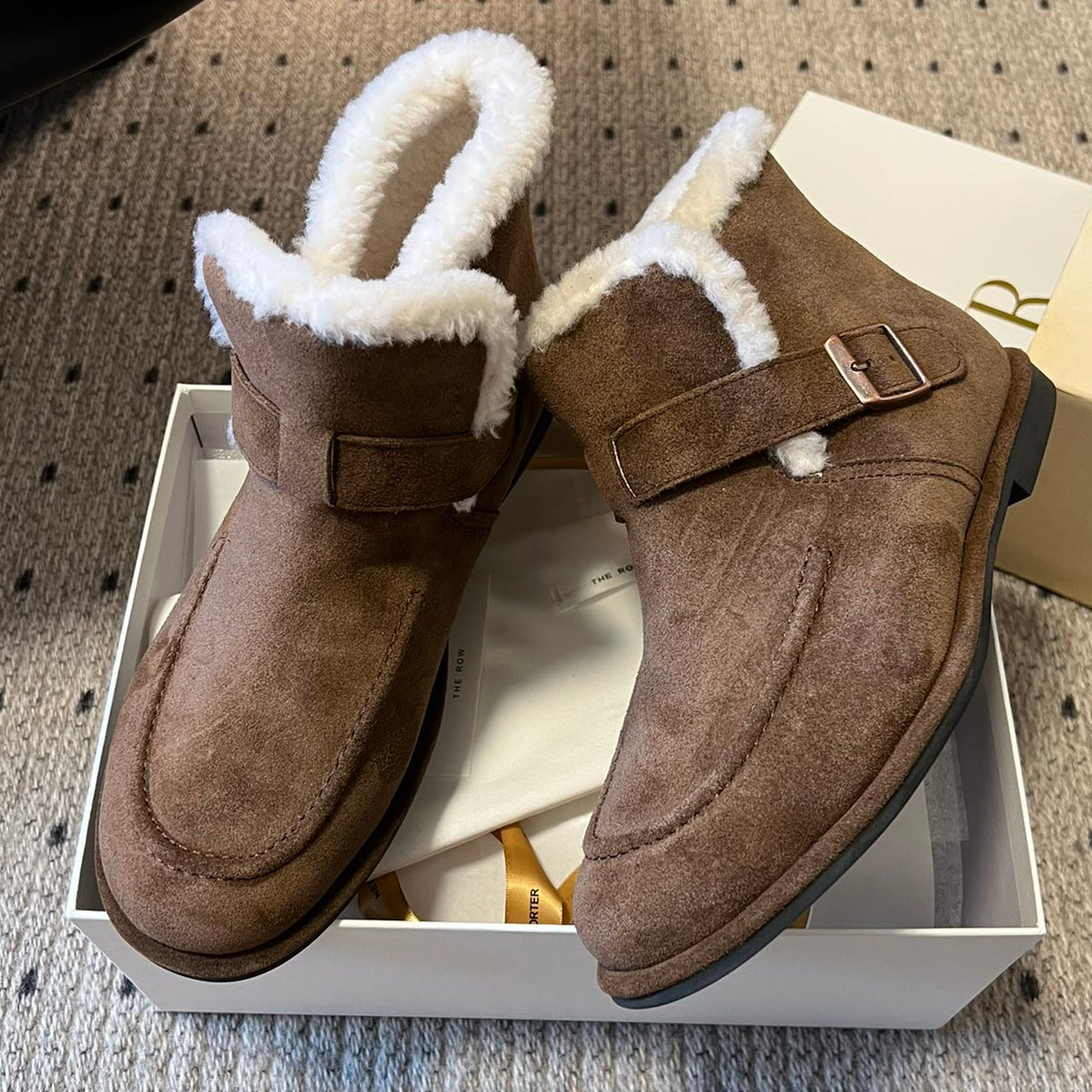 The Row 2025 Ankle Boot Brown White Suede Wool 561621