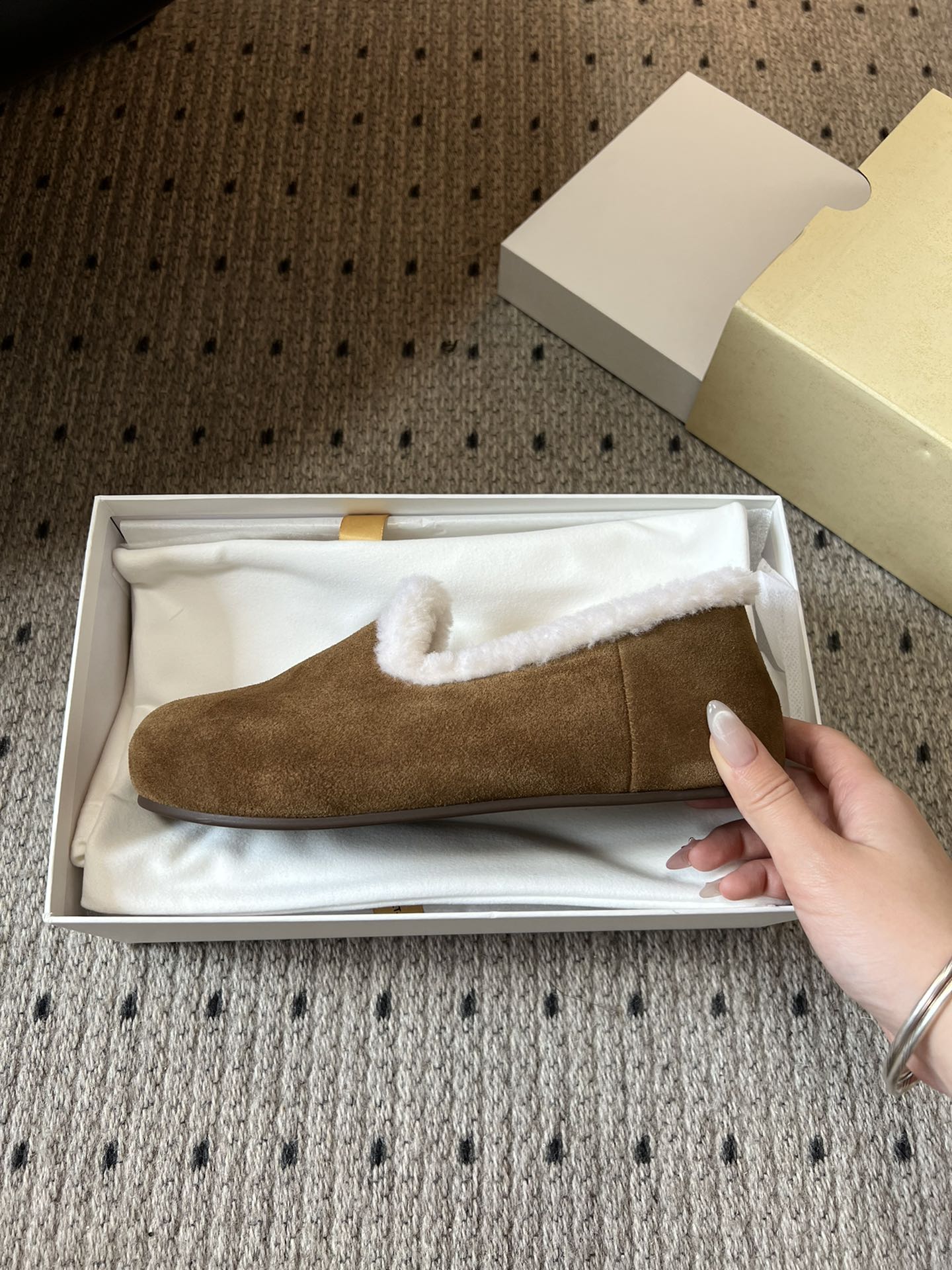 The Row 2025 Loafer Brown White Suede Wool 561629