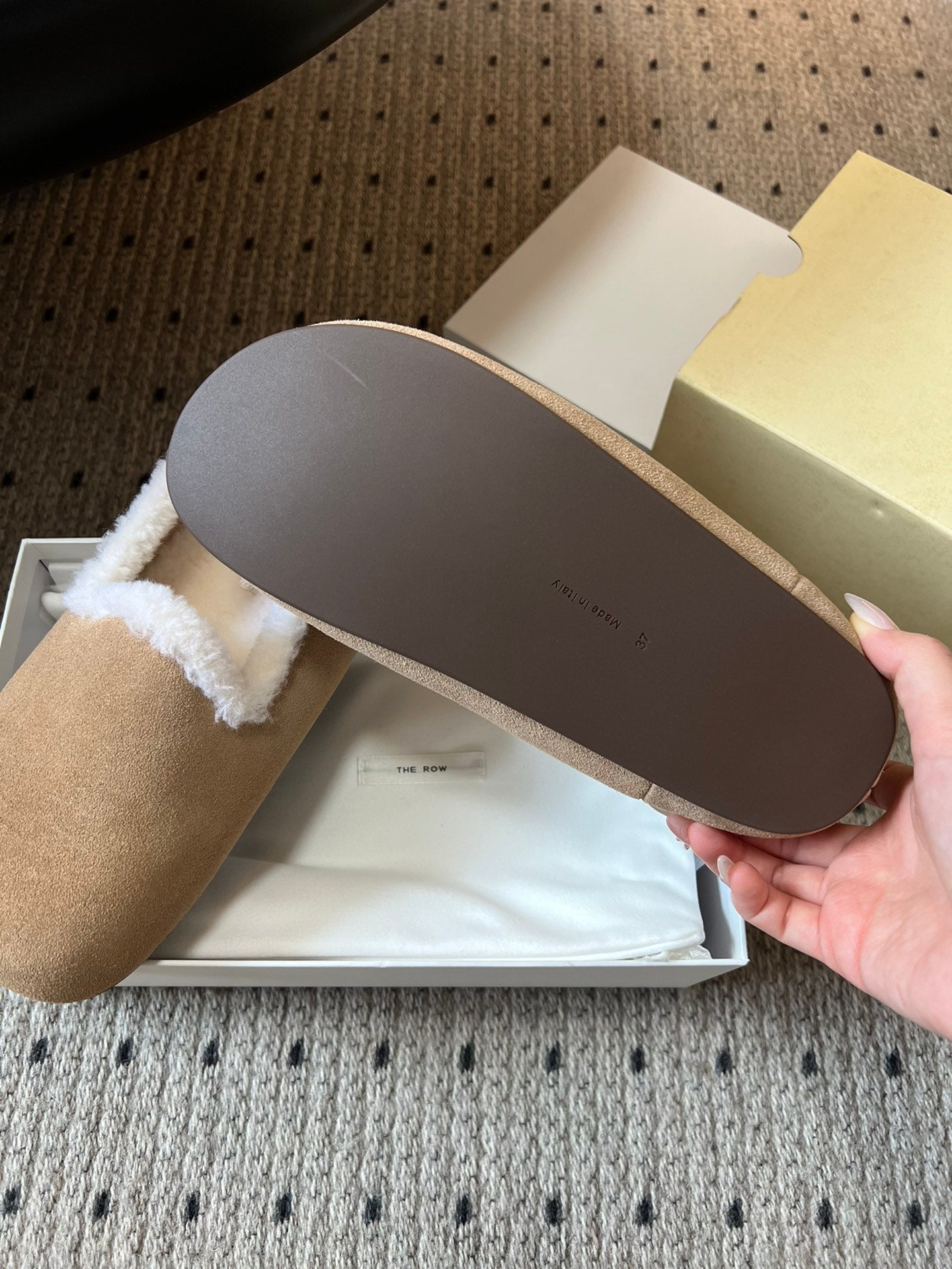 The Row 2025 Loafer Beige White Suede Wool 561631