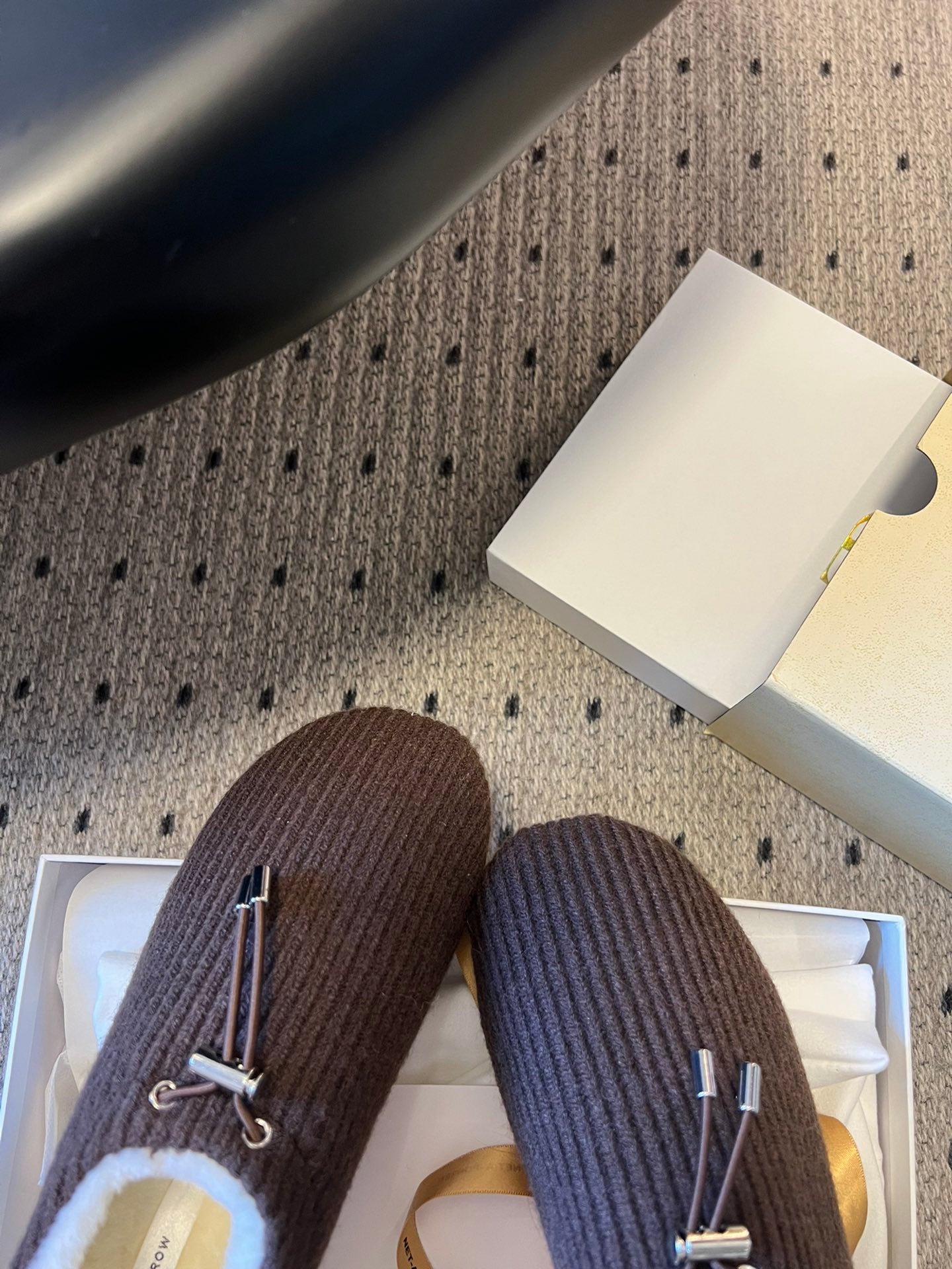 The Row 2025 Striped Furry Slipper Brown White Wool 561637