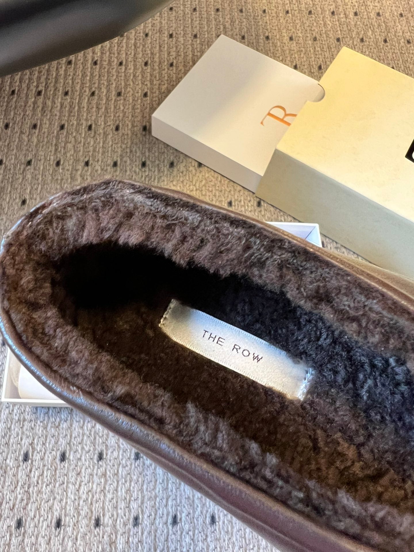 The Row 2025 Stella slip-on Shoe Dark Brown Sheepskin Wool 561641