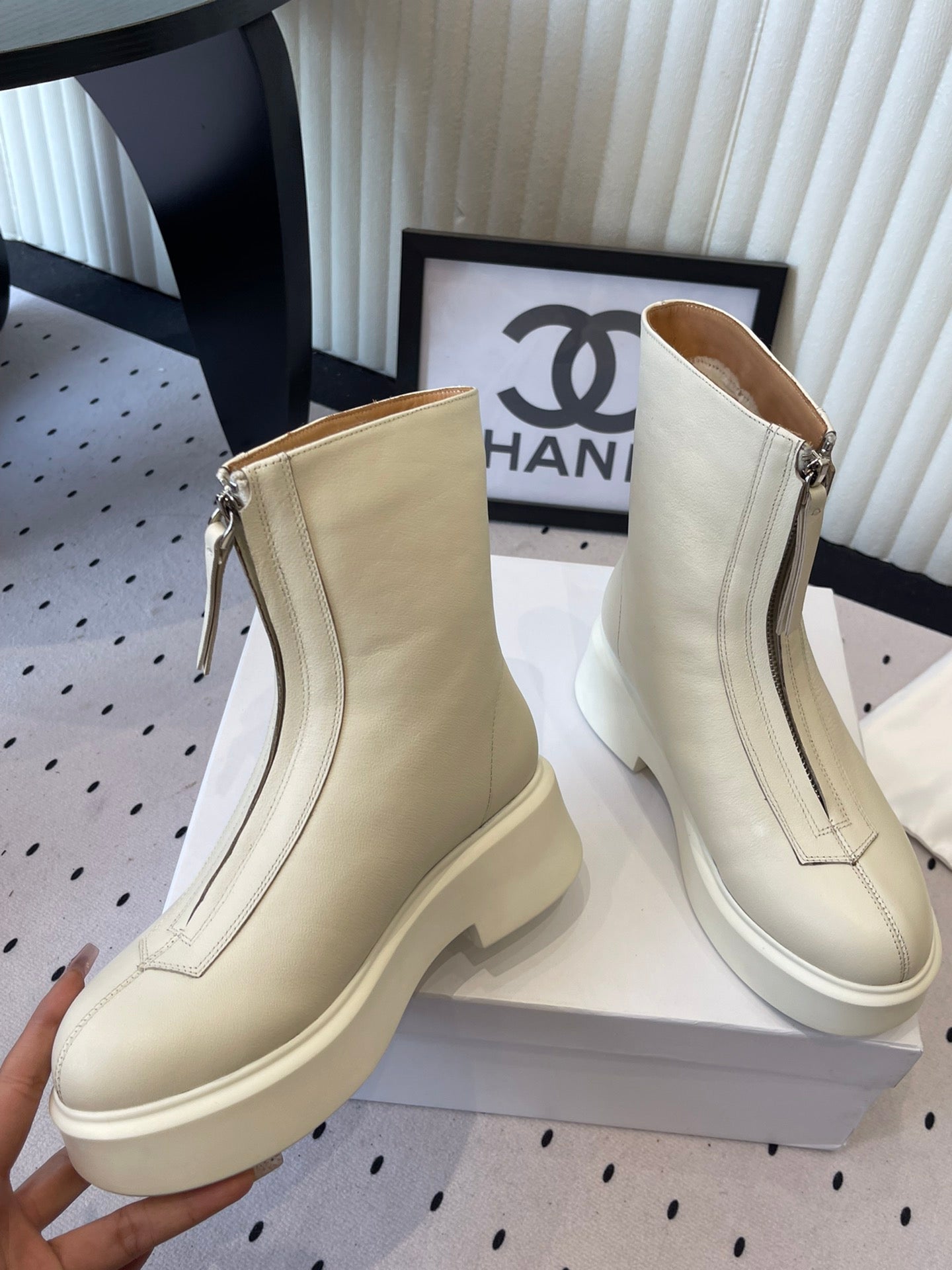 The Row 2025 Zipped Ankle Boot White Cowhide 554601