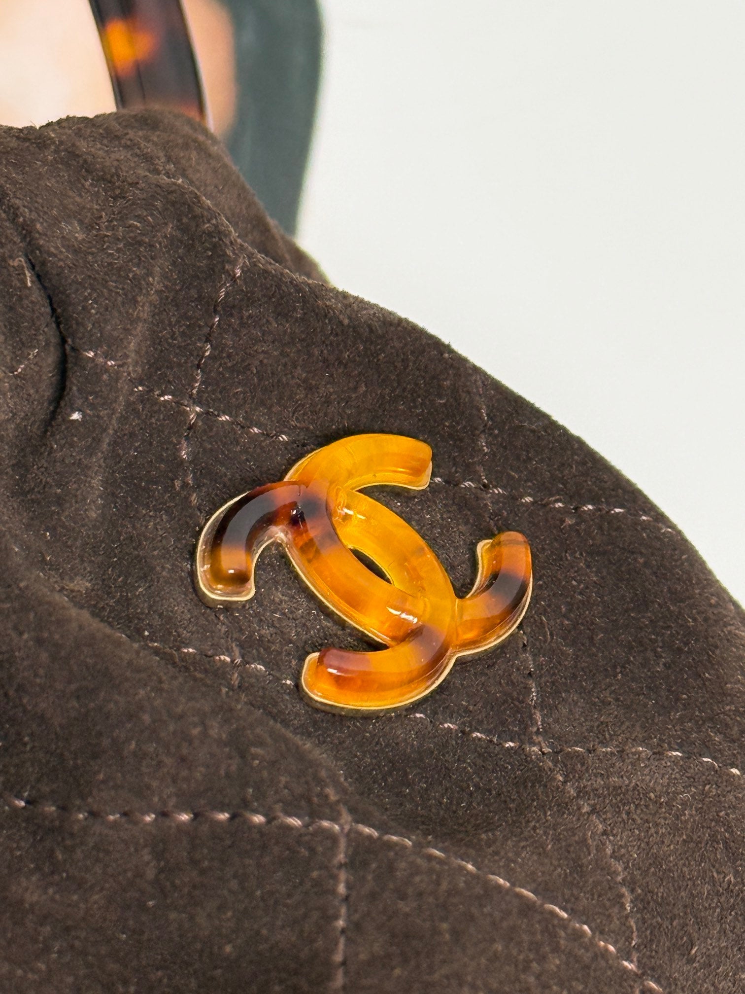 Chanel 2026 Pouch 24cm Brown Tortoiseshell Suede Effect Plexi