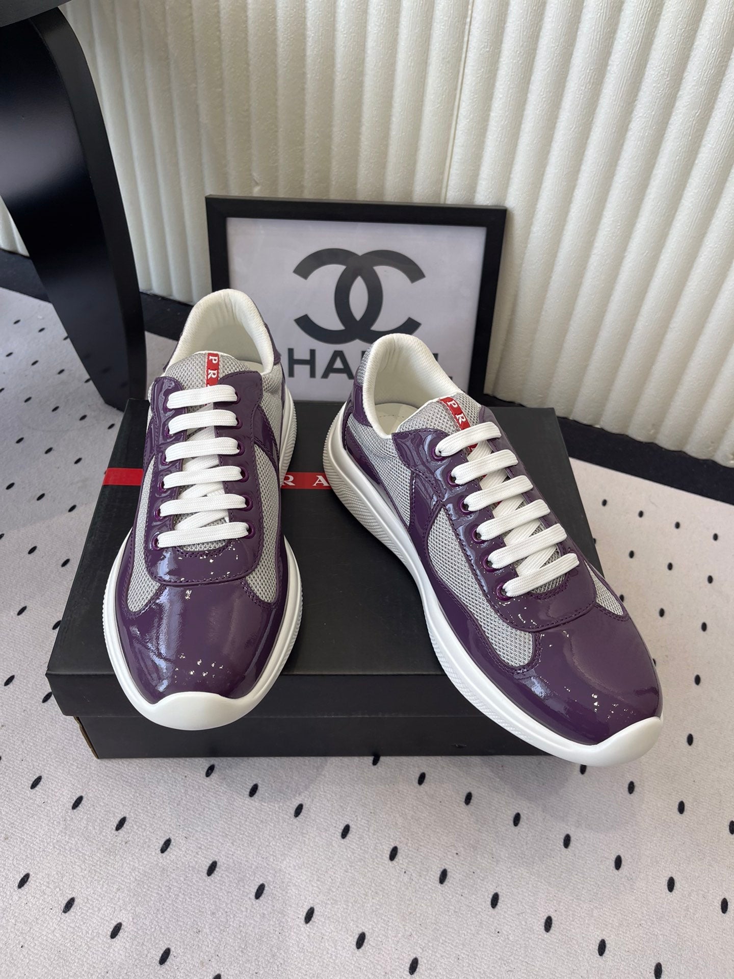 Pra 2025 Sneaker Purple mix Gray Patent Leather Mesh 554579